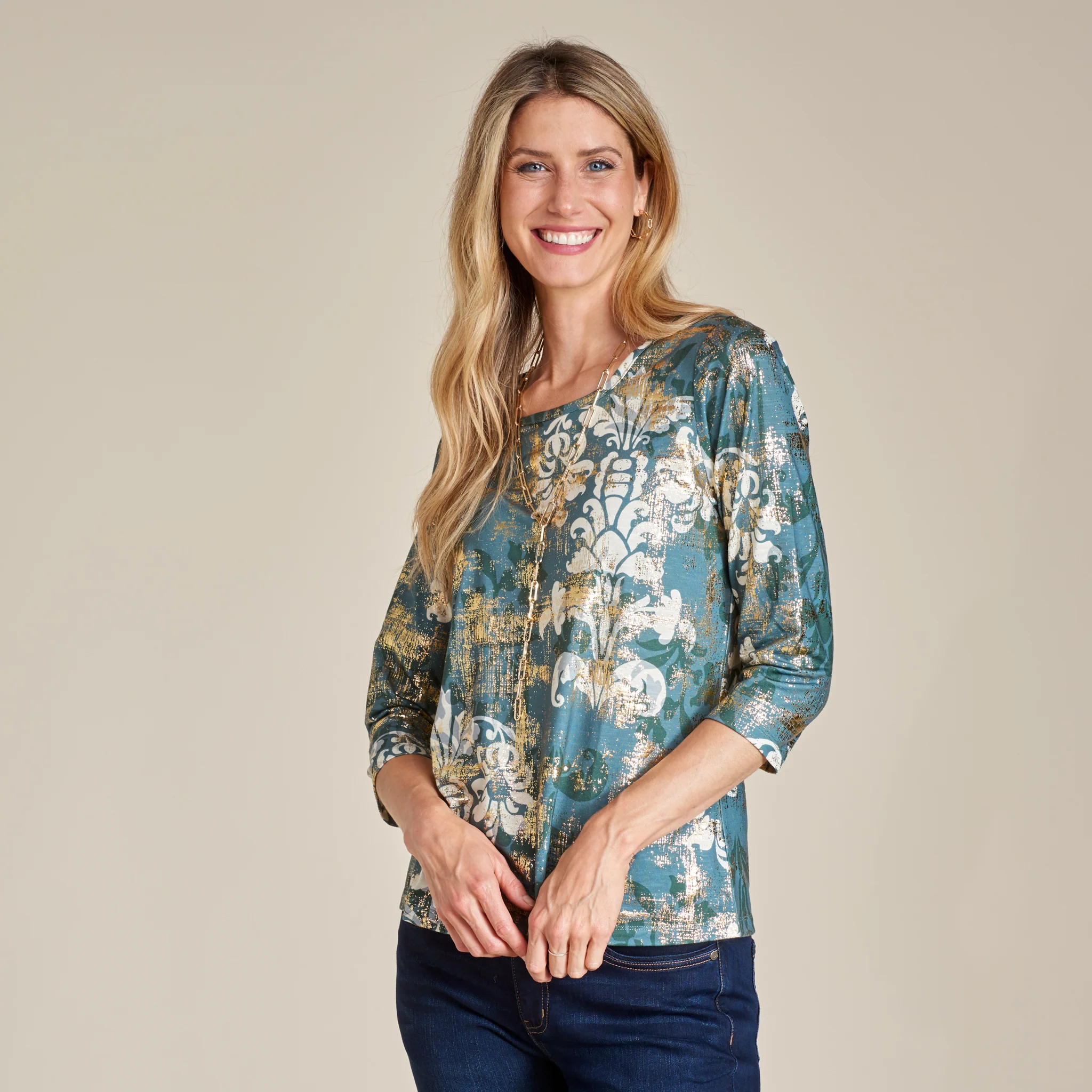 Foil Medallion Print 3/4 Sleeve Tee - Image 6