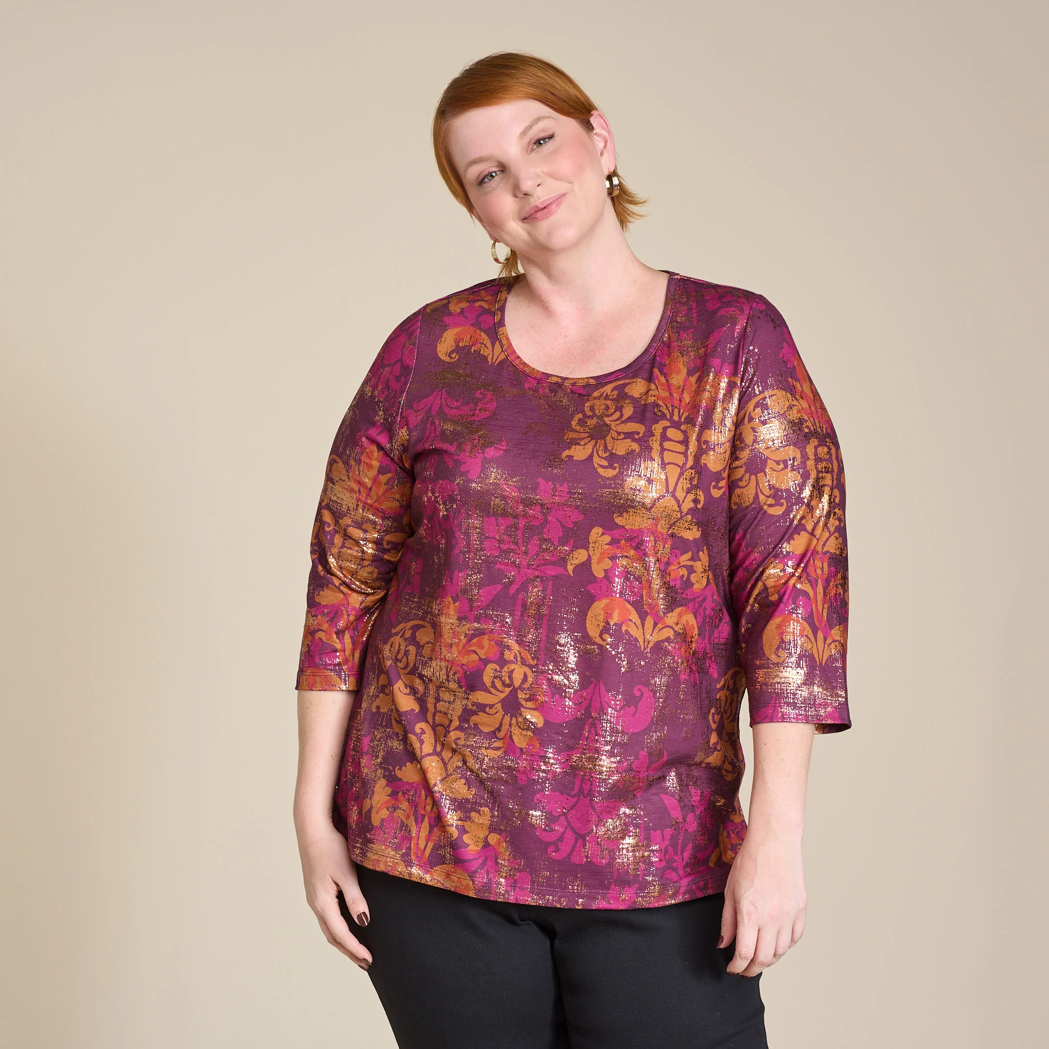 Foil Medallion Print 3/4 Sleeve Tee - Image 7