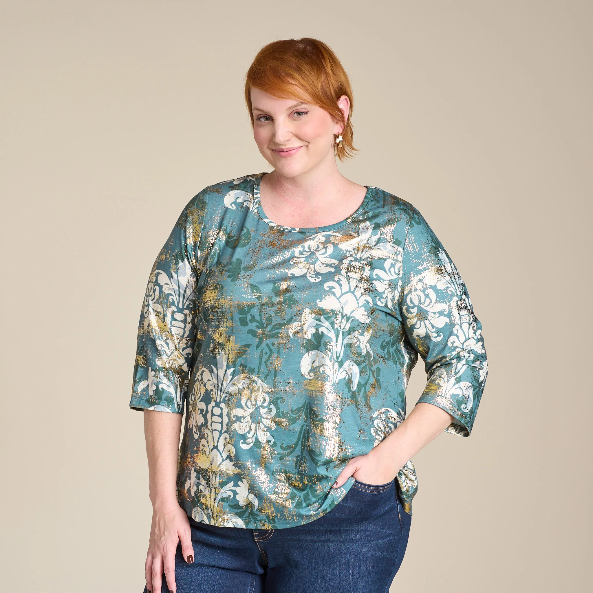 Foil Medallion Print 3/4 Sleeve Tee - Image 8