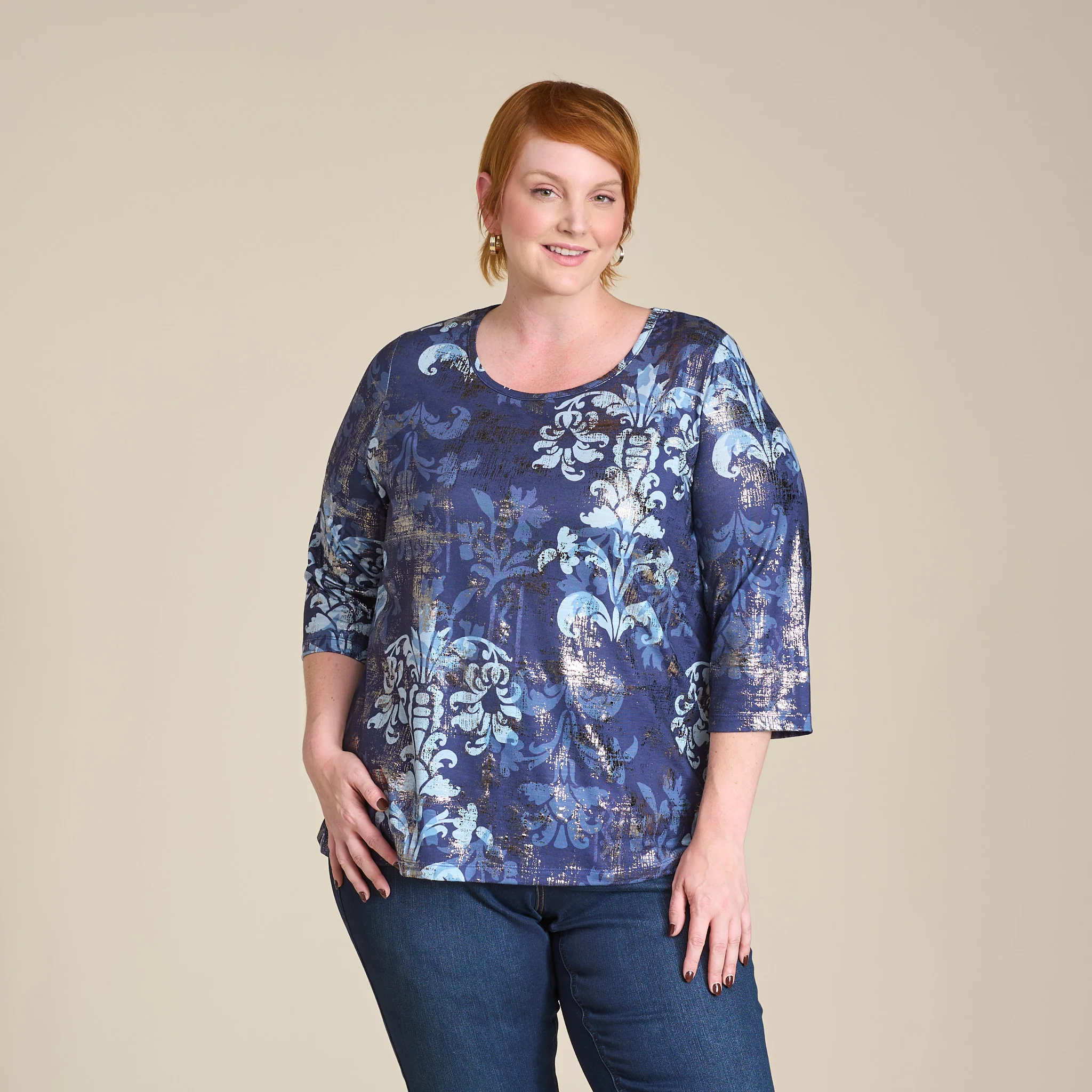 Foil Medallion Print 3/4 Sleeve Tee - Image 9