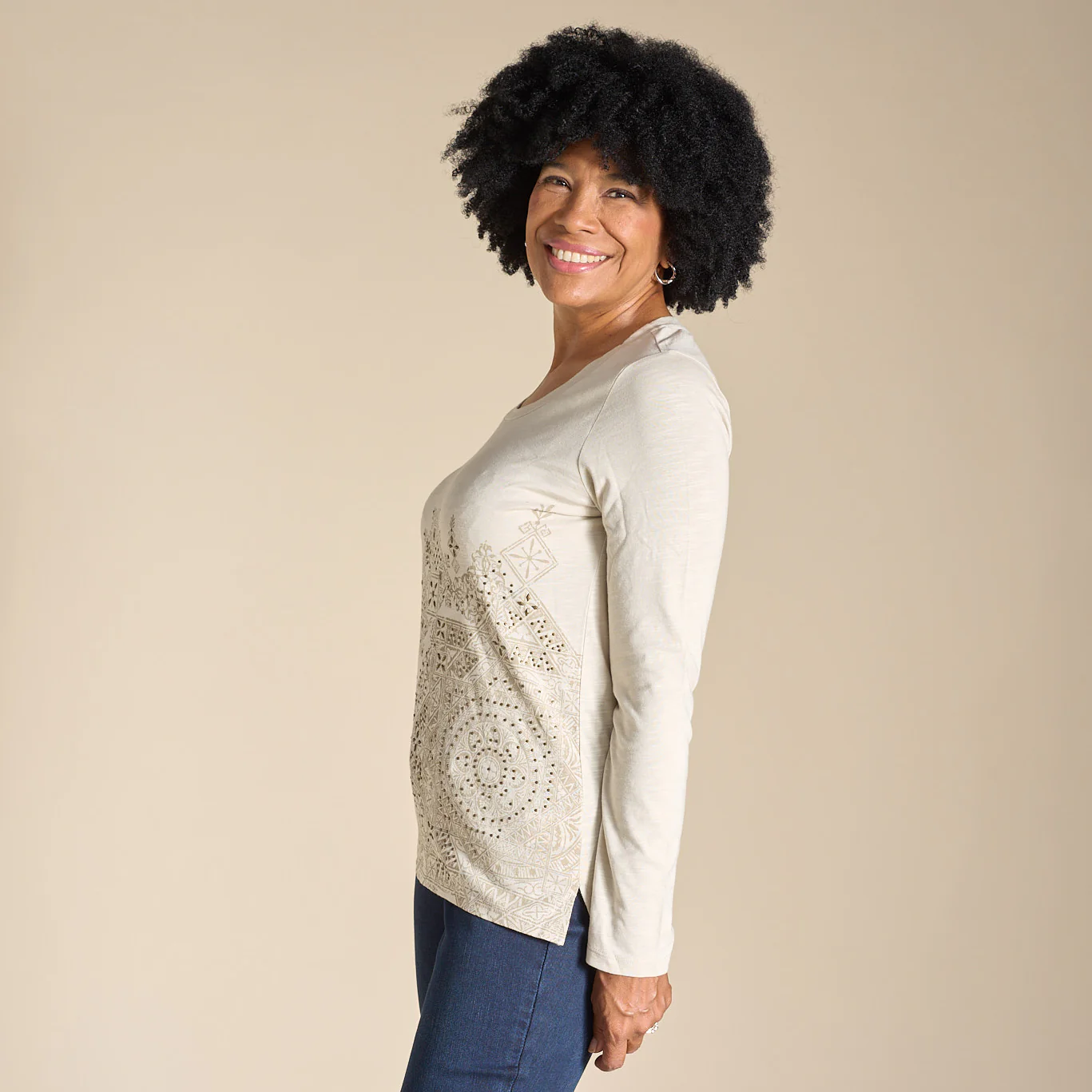 Foil Printed Embellished Long Sleeve Tee - Image 3