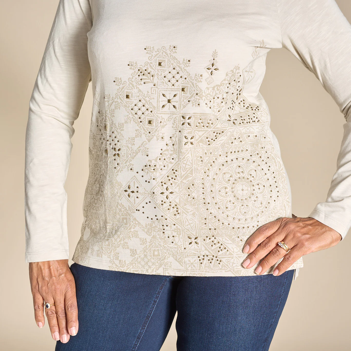 Foil Printed Embellished Long Sleeve Tee - Image 4