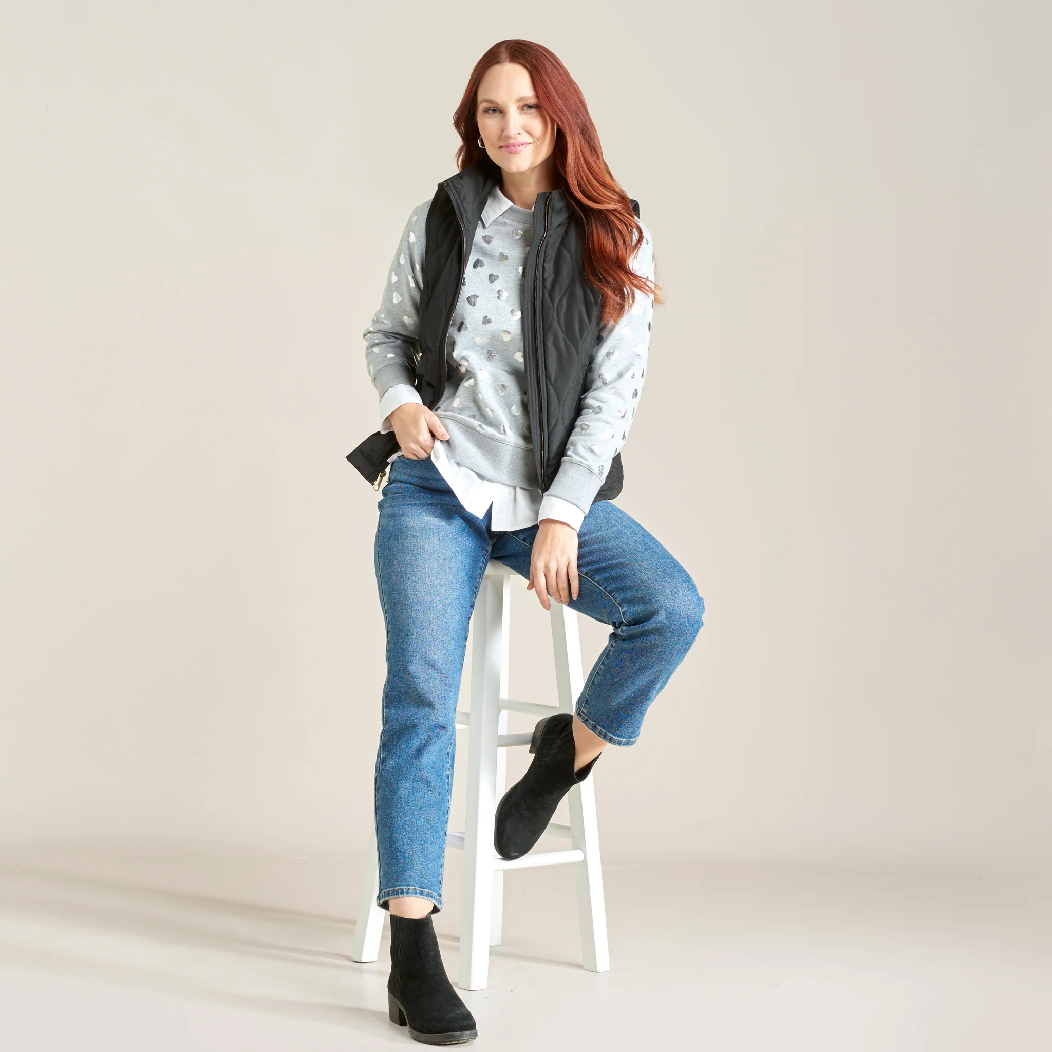 Foil Hearts Print Crew Neck Long Sleeve Sweatshirt - Image 2