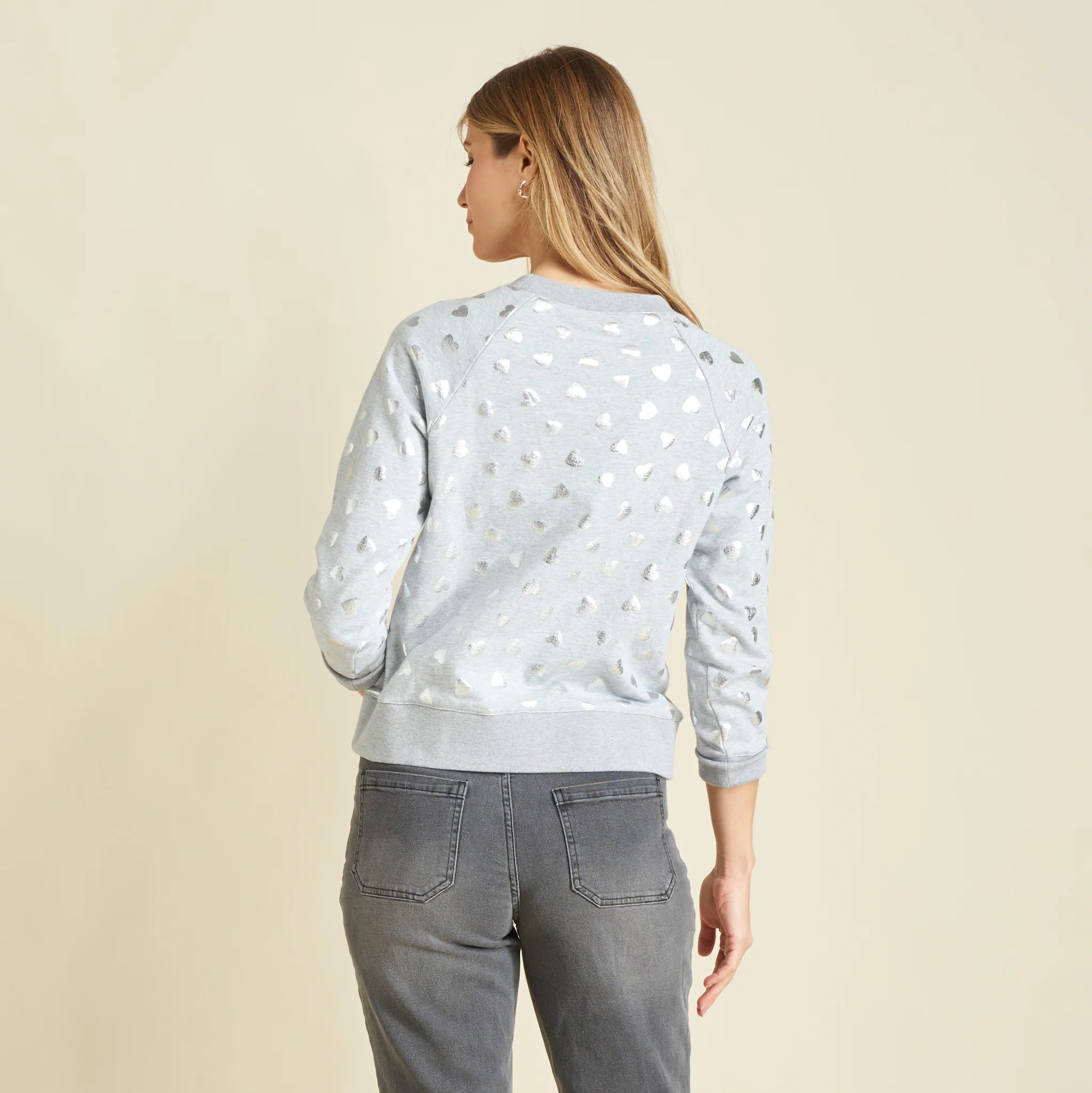Foil Hearts Print Crew Neck Long Sleeve Sweatshirt - Image 3