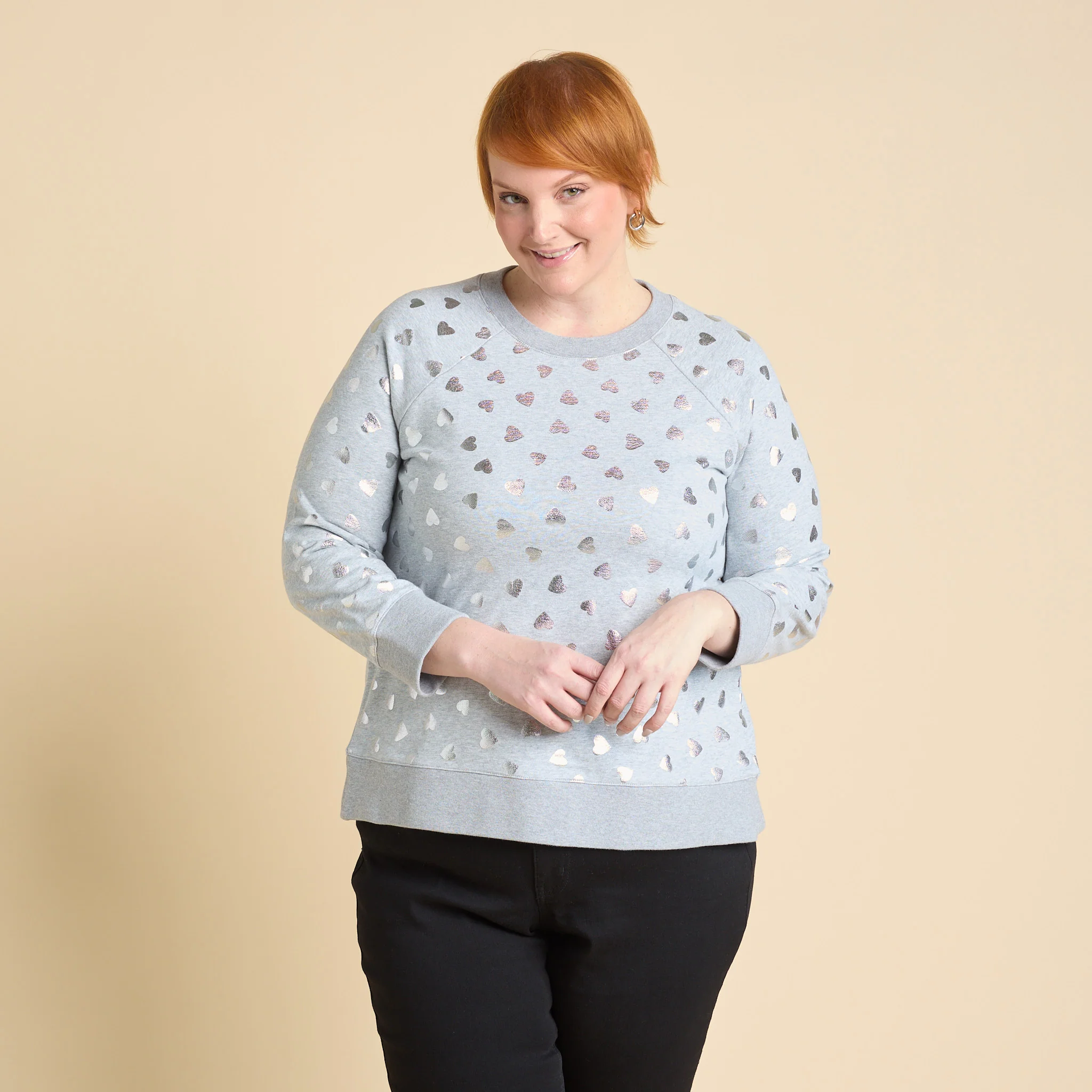 Foil Hearts Print Crew Neck Long Sleeve Sweatshirt - Image 6