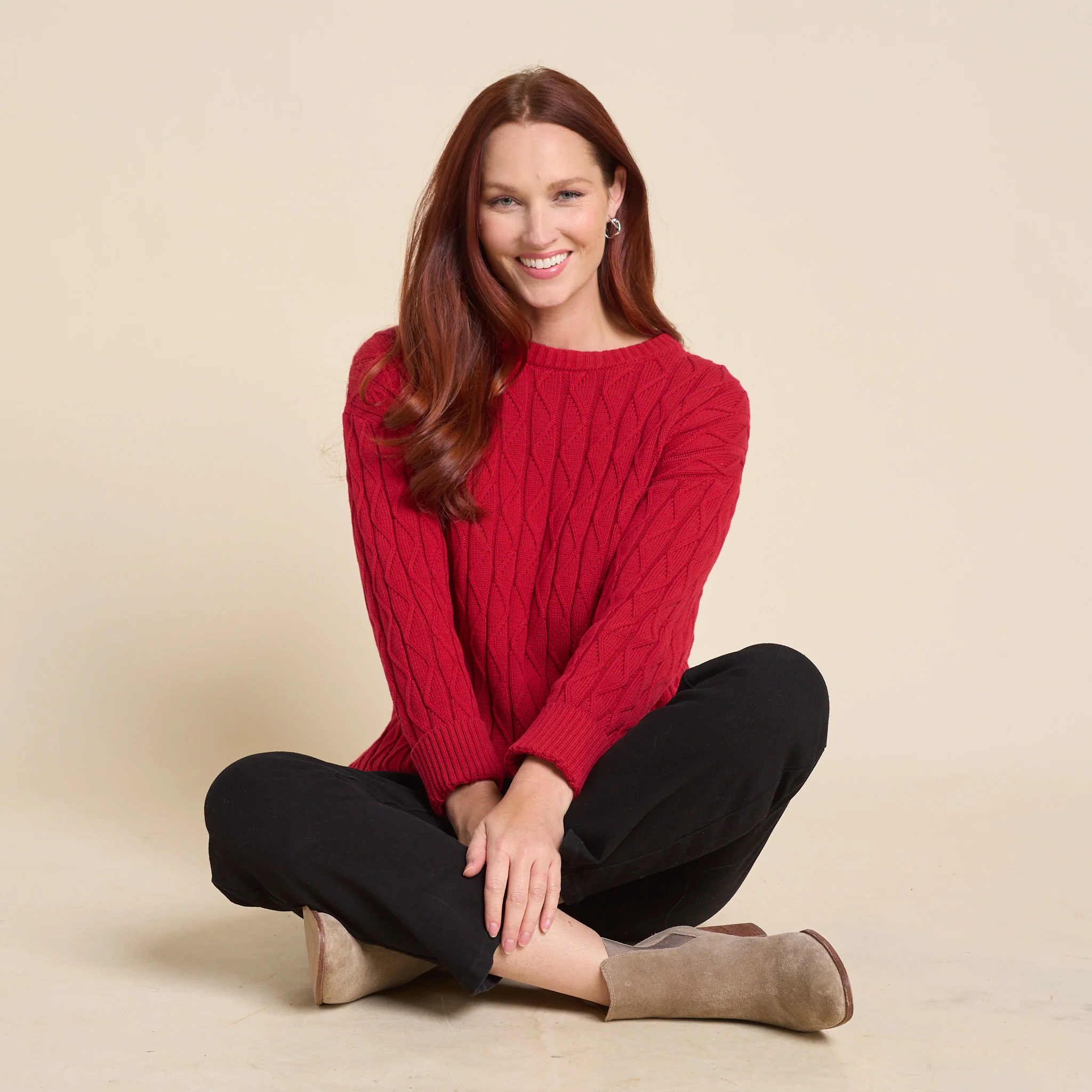 Lace Stitch Drop Shoulder Pullover Sweater