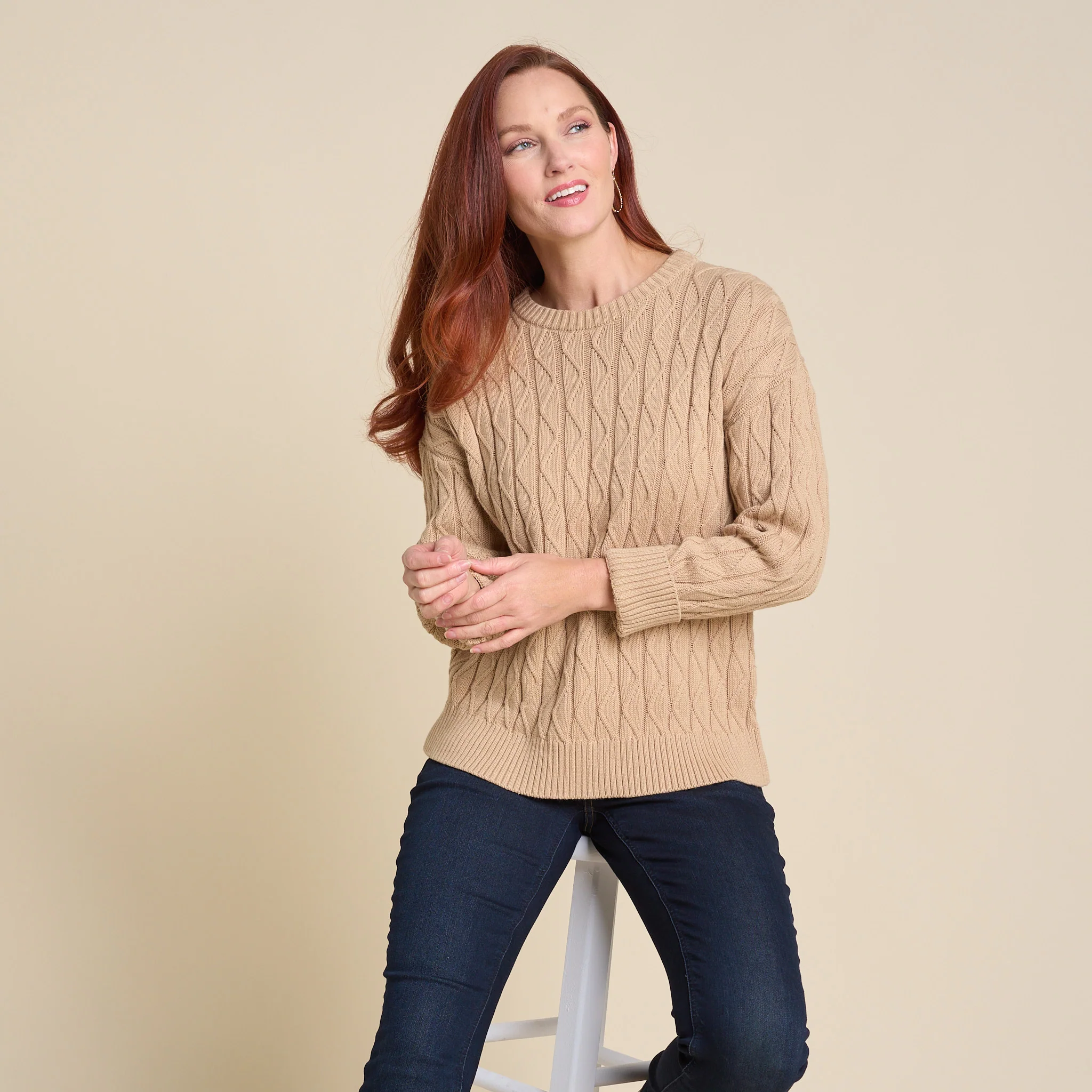 Lace Stitch Drop Shoulder Pullover Sweater - Image 3