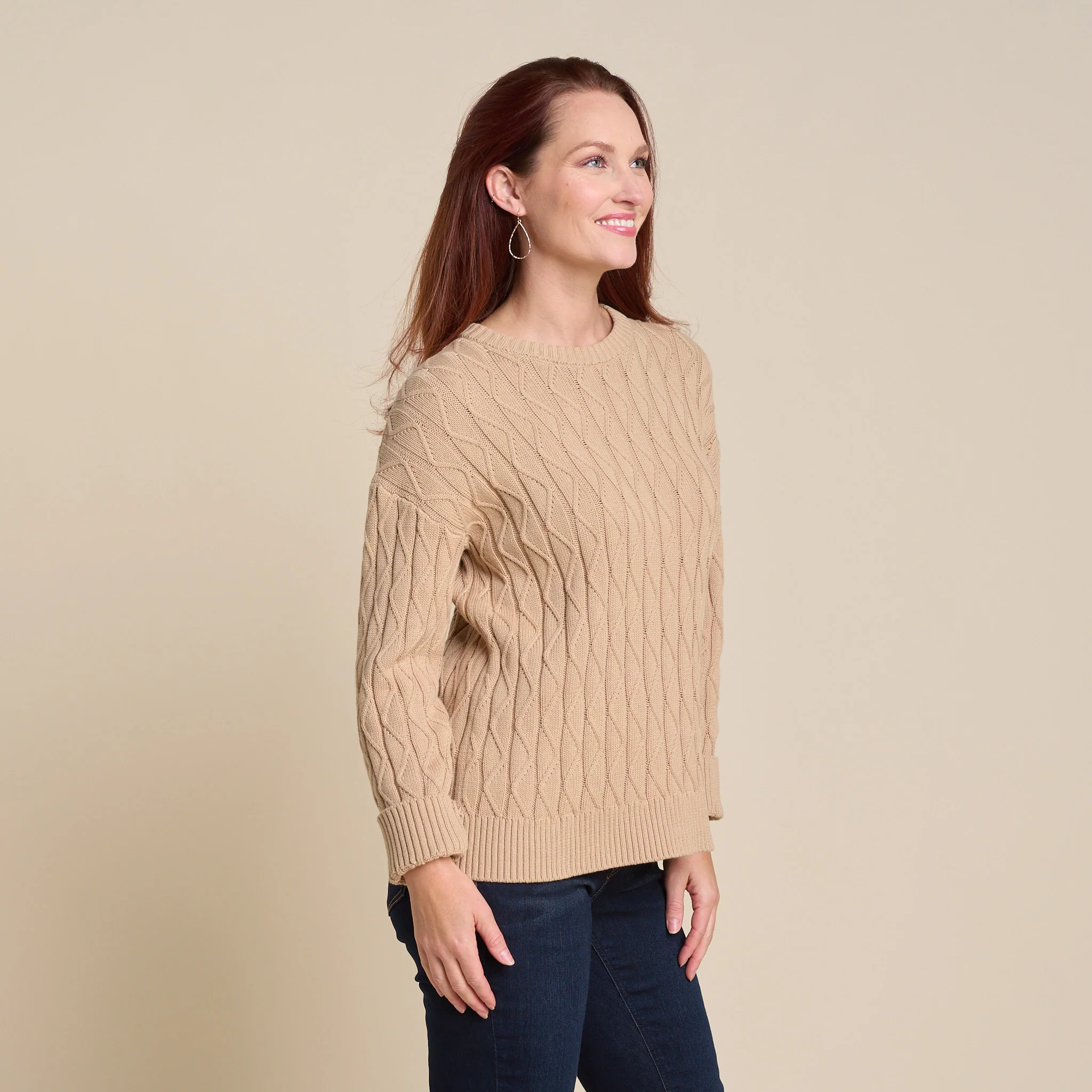 Lace Stitch Drop Shoulder Pullover Sweater - Image 7