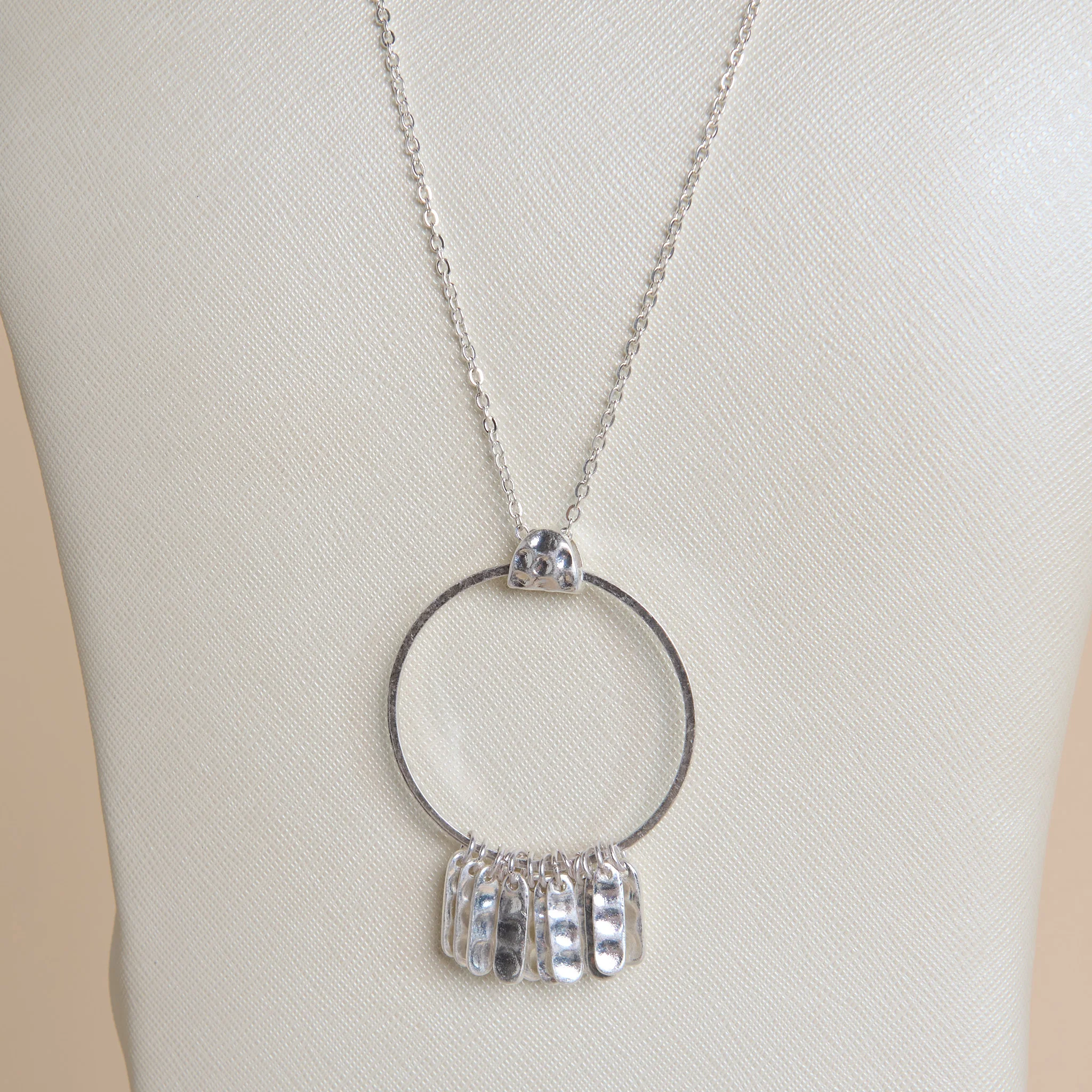 Long Circle Pendant Fringe Metal Necklace