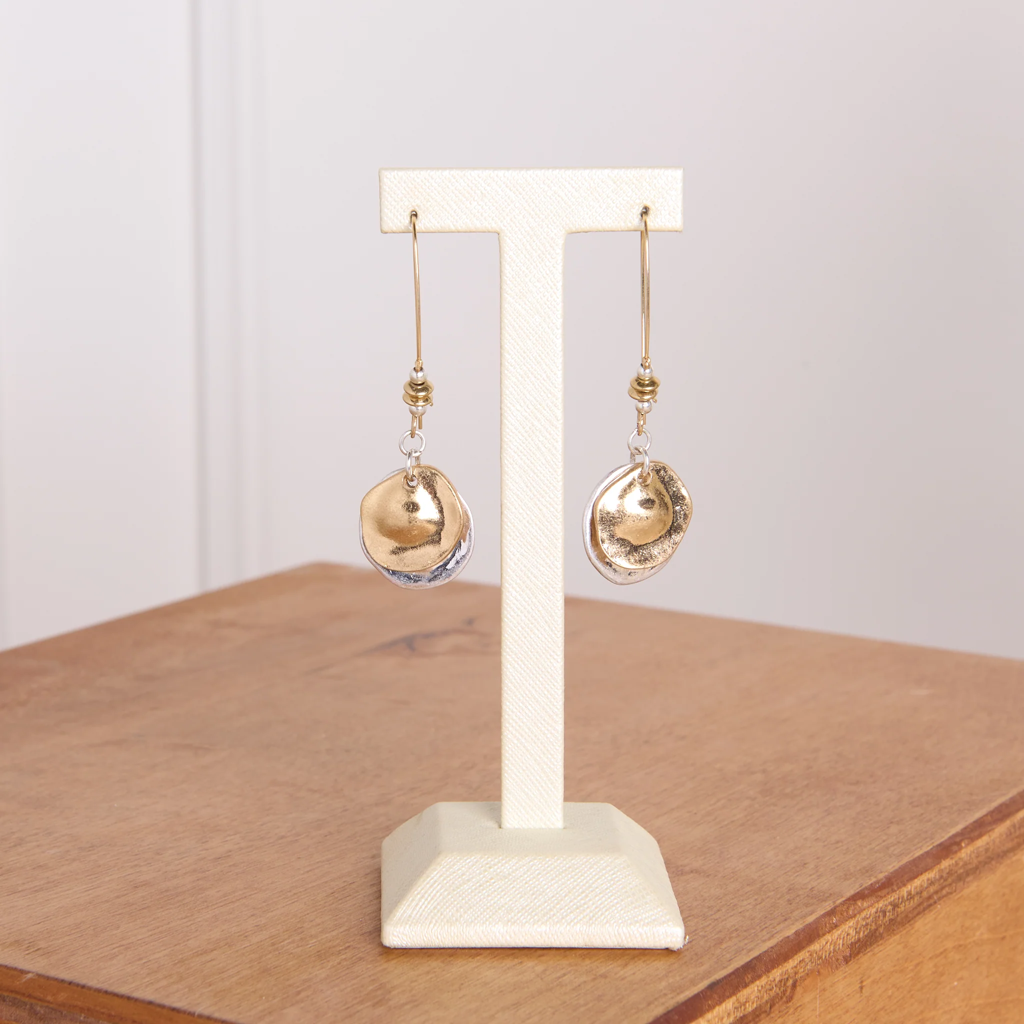 Mixed Metal Double Circle Drop Earrings