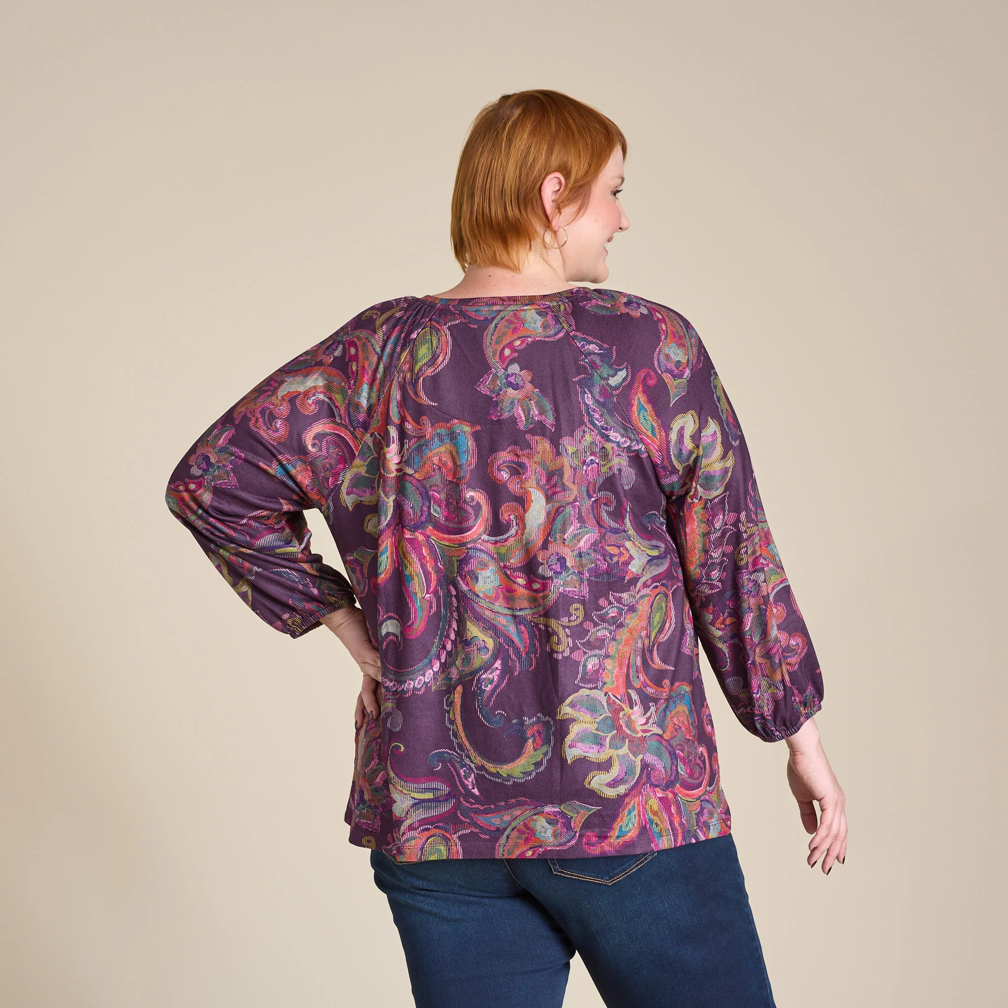 Paisley Print Long Sleeve V Neck Top - Image 9