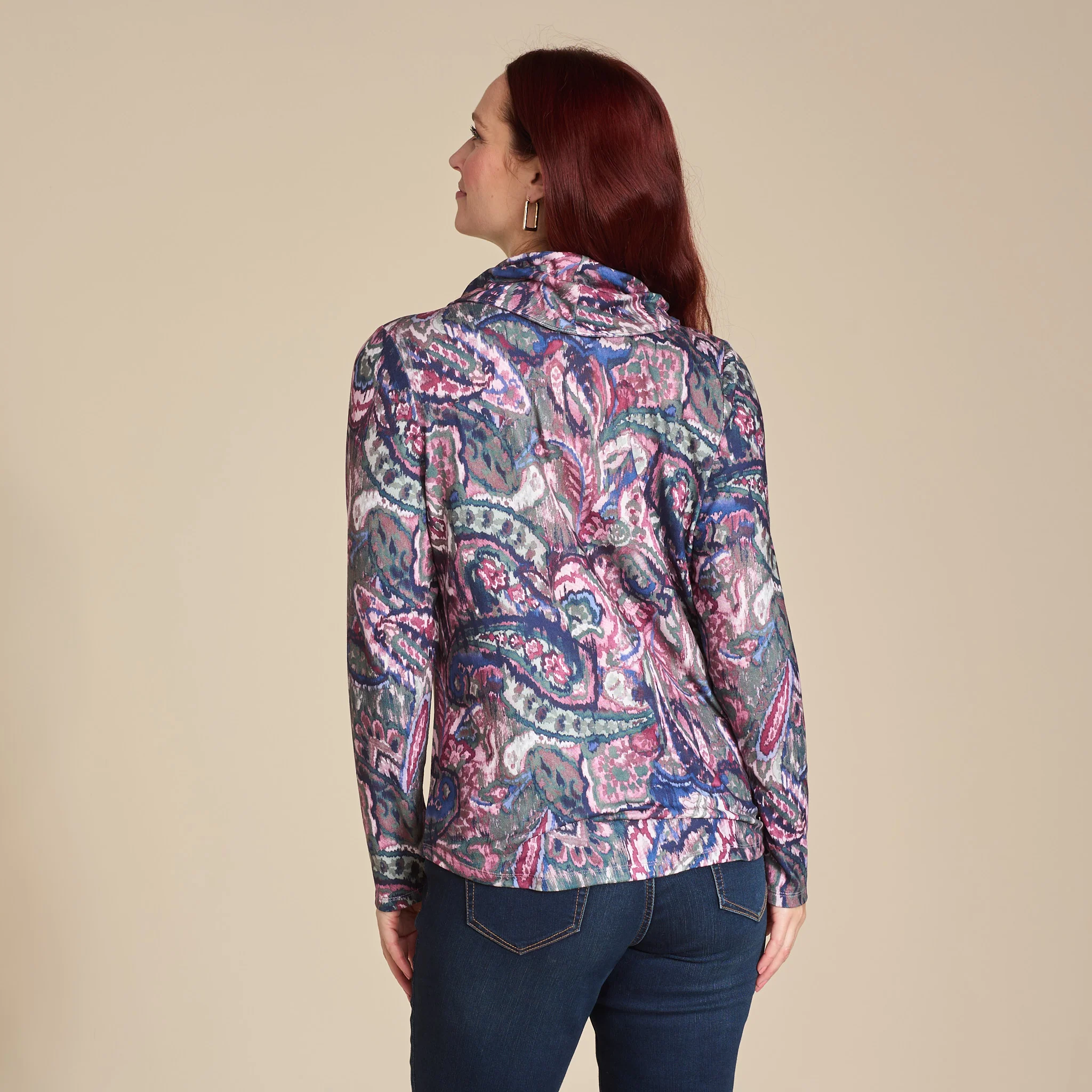 Paisley Printed Cowl Neck Top - Image 2