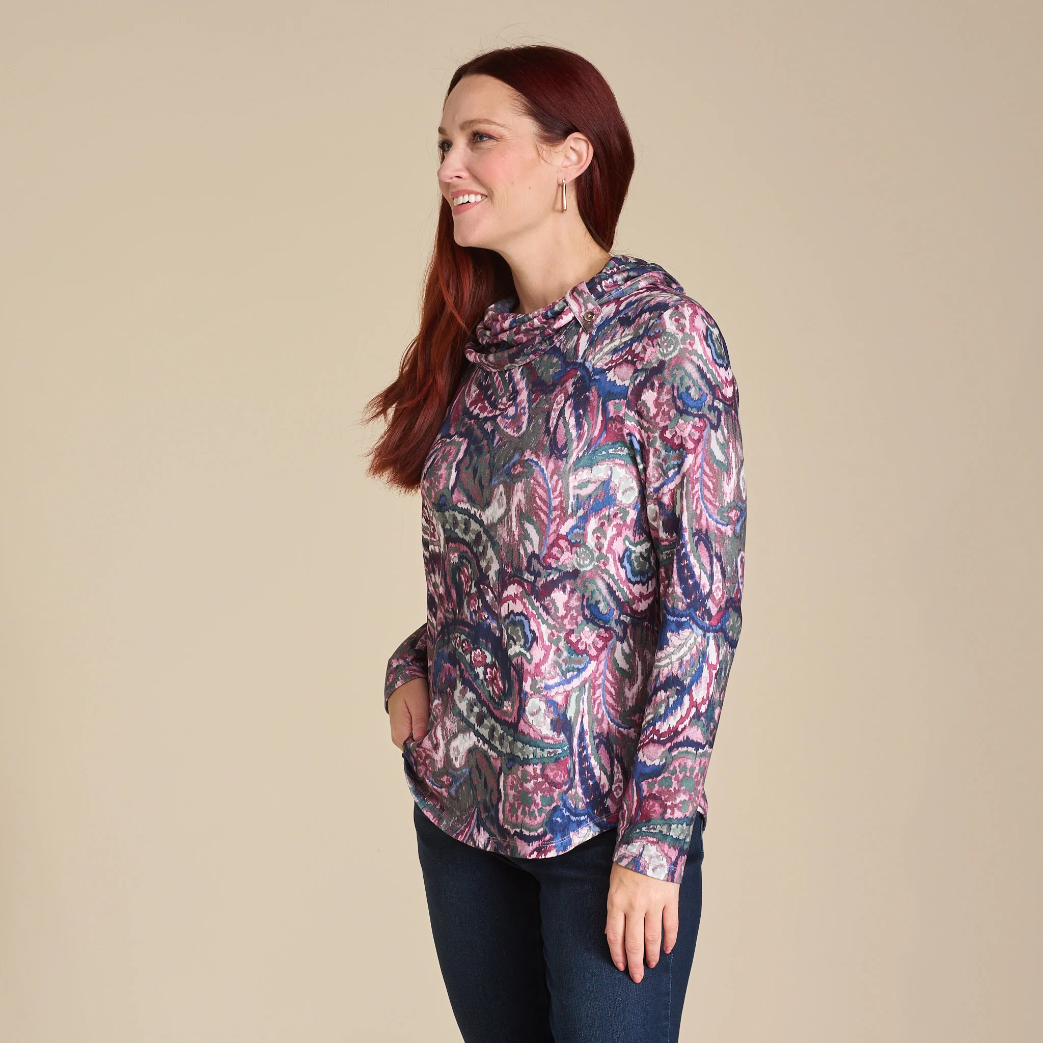 Paisley Printed Cowl Neck Top - Image 3
