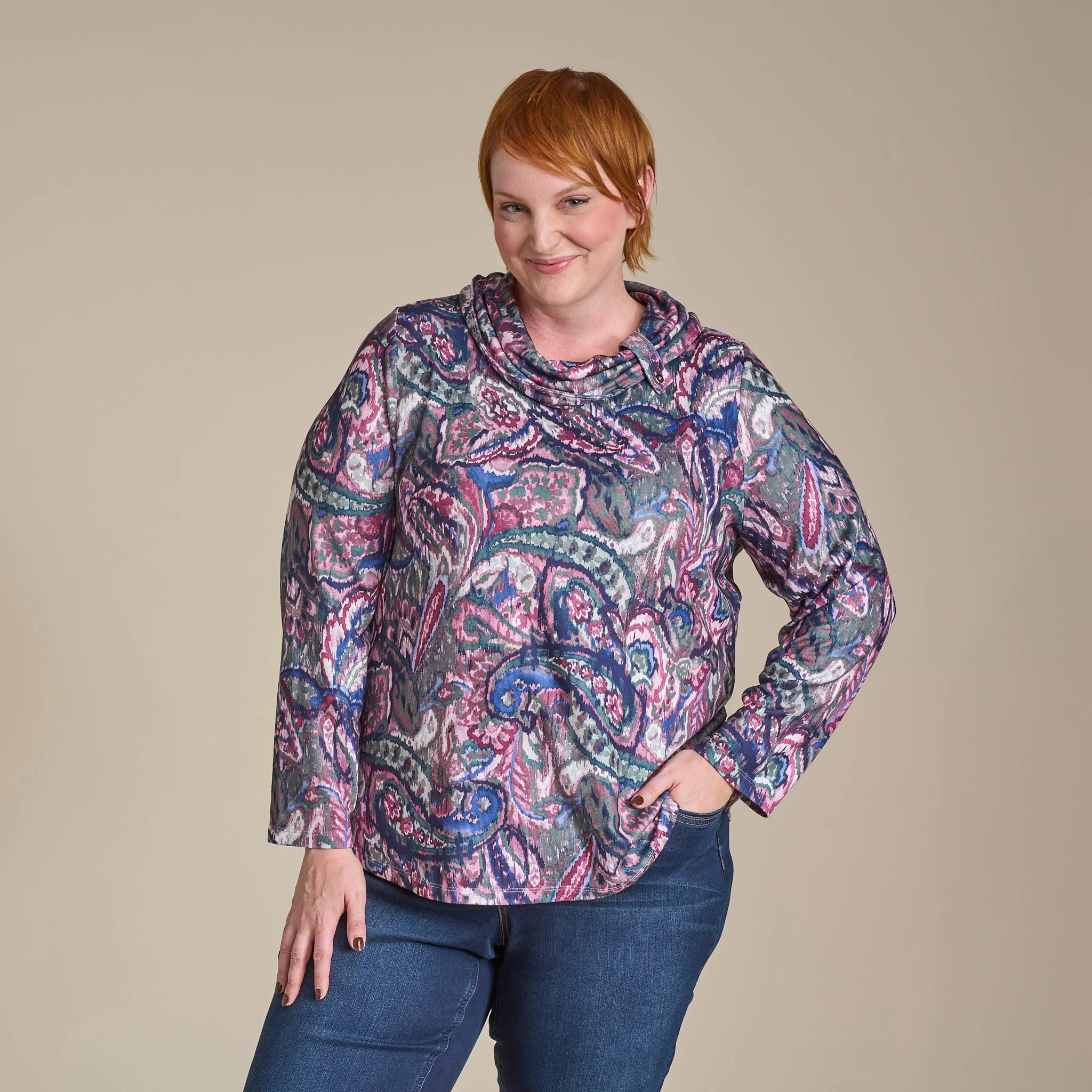 Paisley Printed Cowl Neck Top - Image 5