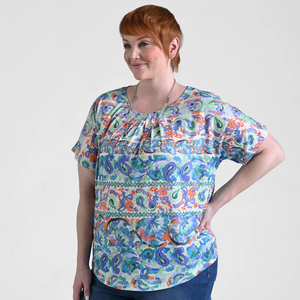 Paisley Stripe Print Short Sleeve Tee - Image 10