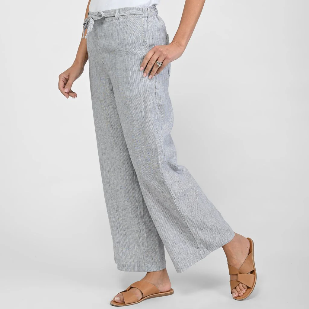 Pinstripe Linen Blend Relaxed Pant - Image 3