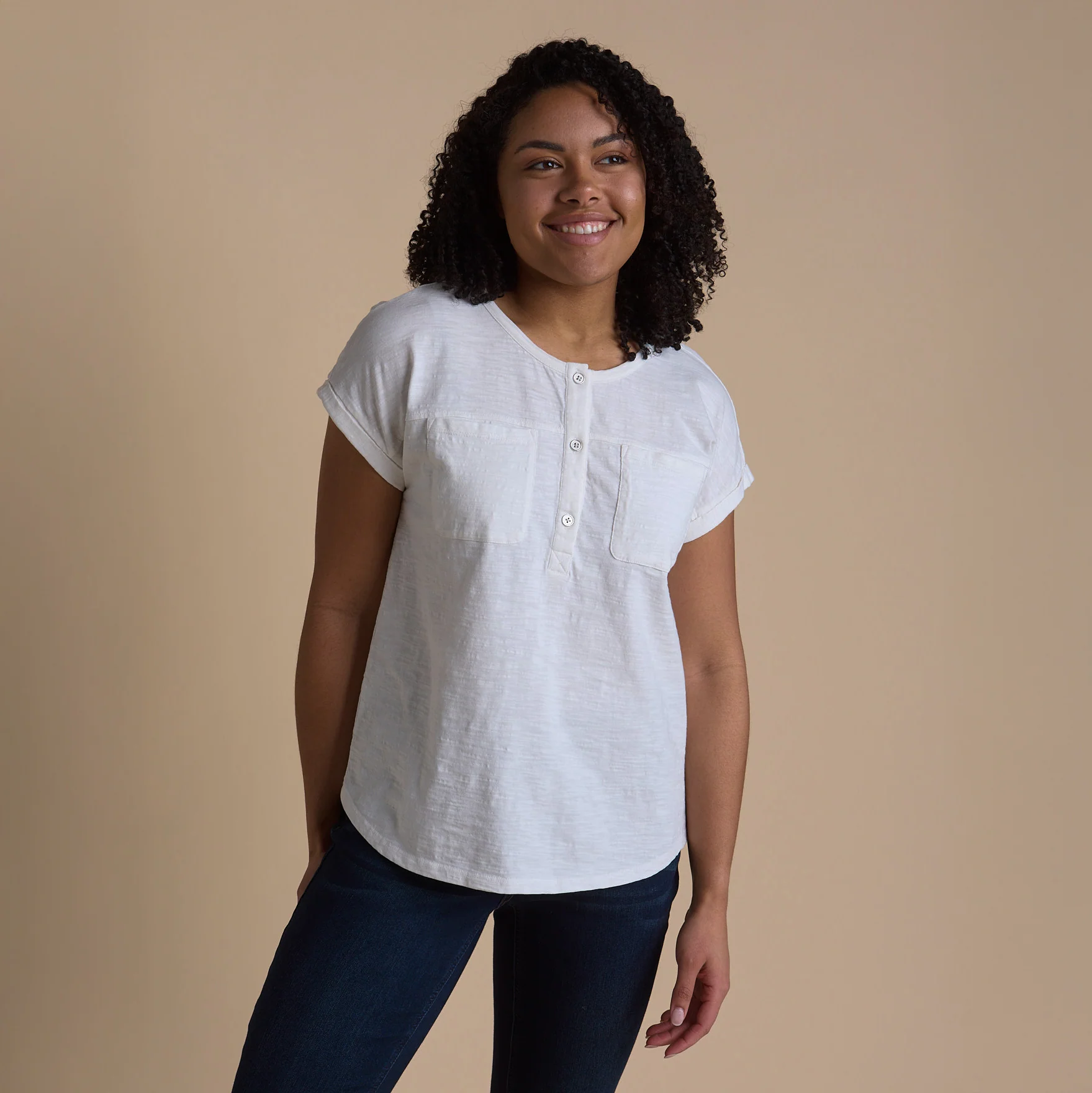 Dropped Shoulder Short Sleeve Henley Tee - Image 3