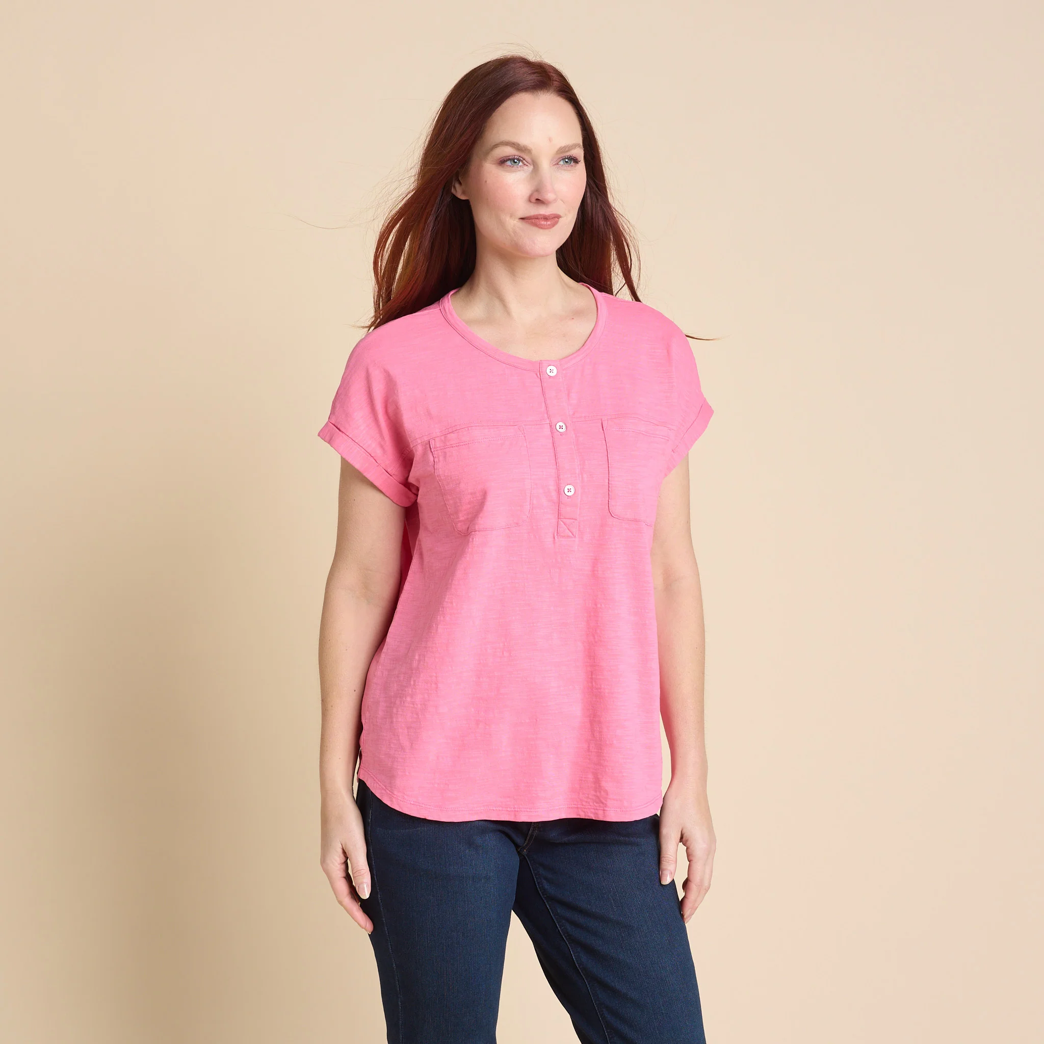 Dropped Shoulder Short Sleeve Henley Tee - Image 5