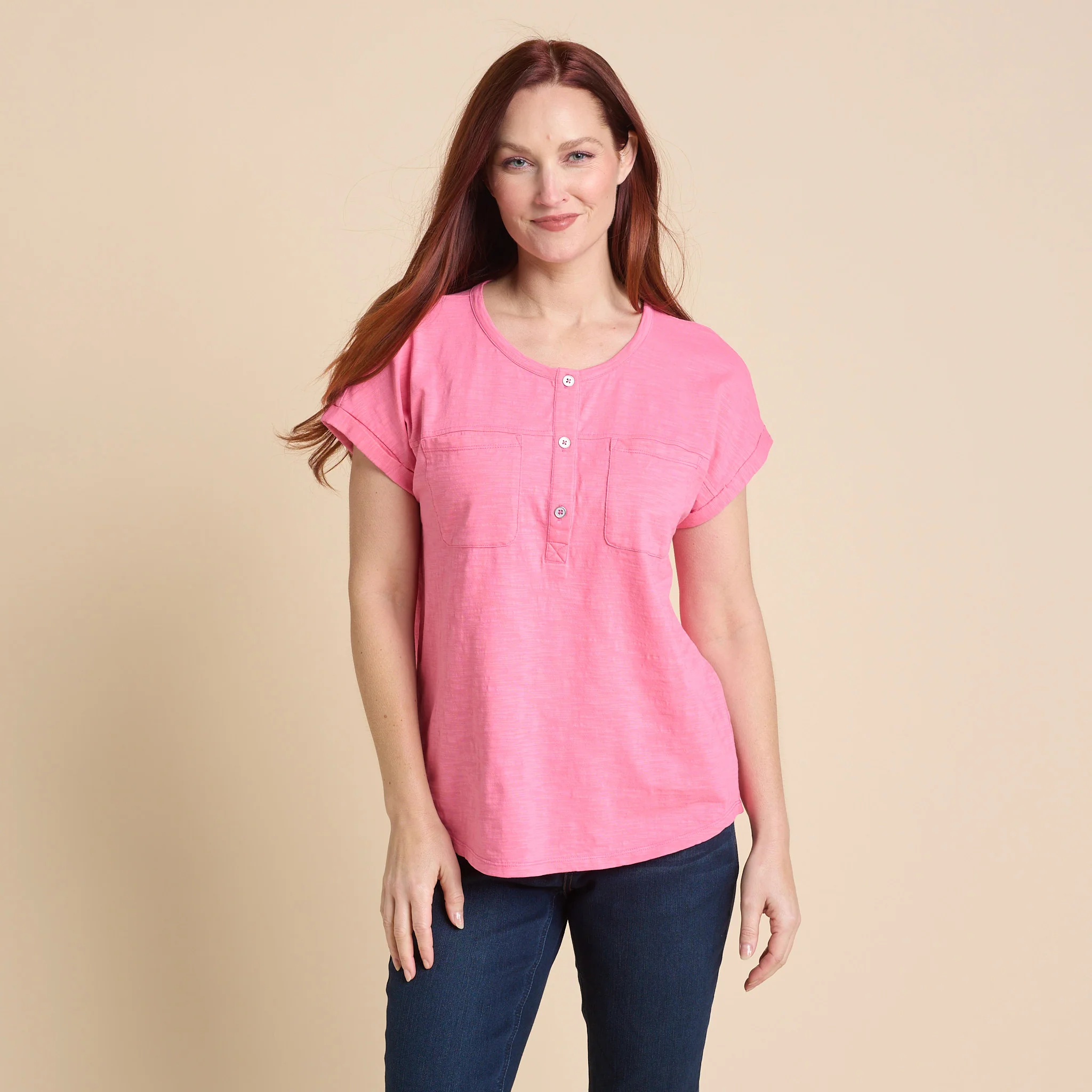 Dropped Shoulder Short Sleeve Henley Tee - Image 6