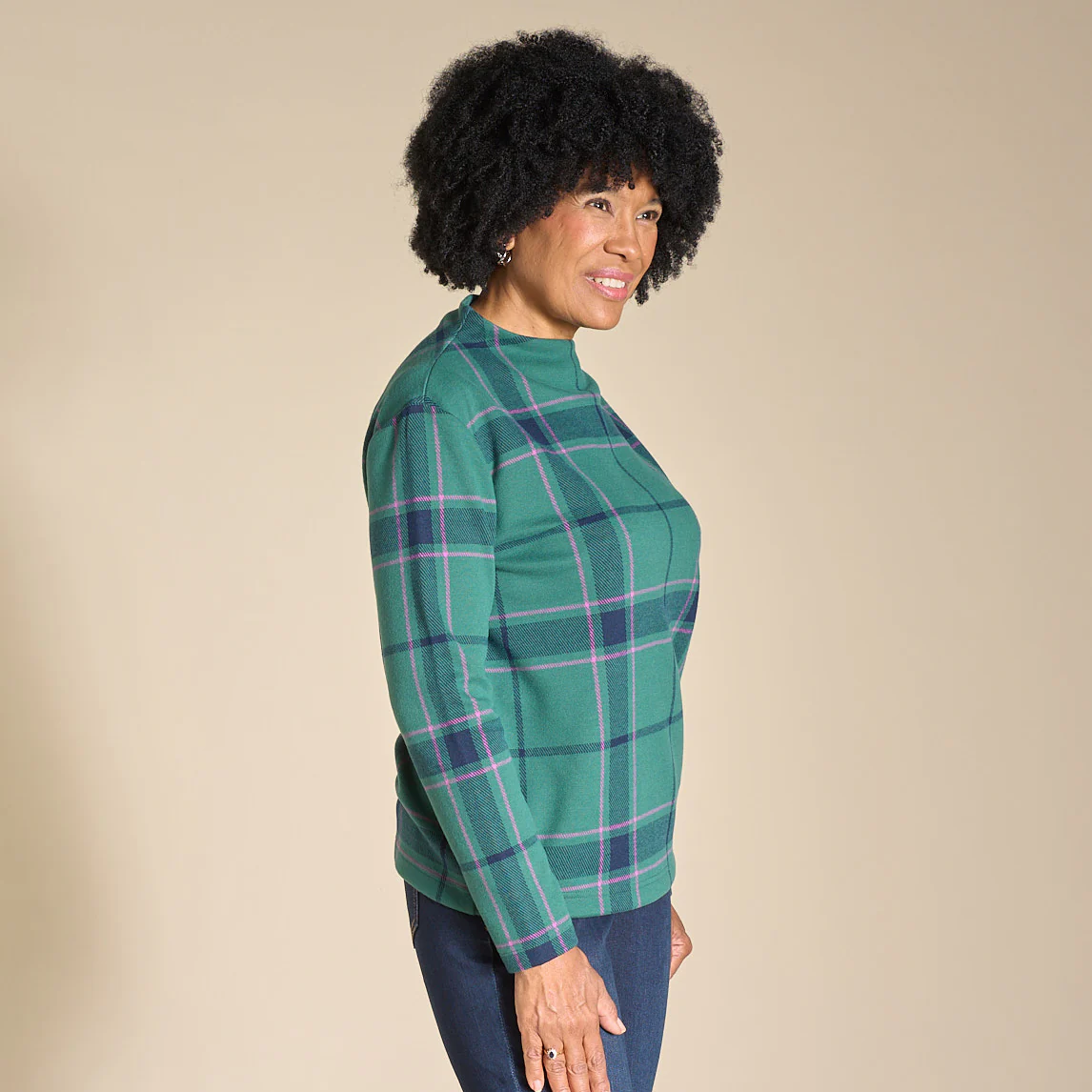 Plaid Long Sleeve Mock Neck Top - Image 5