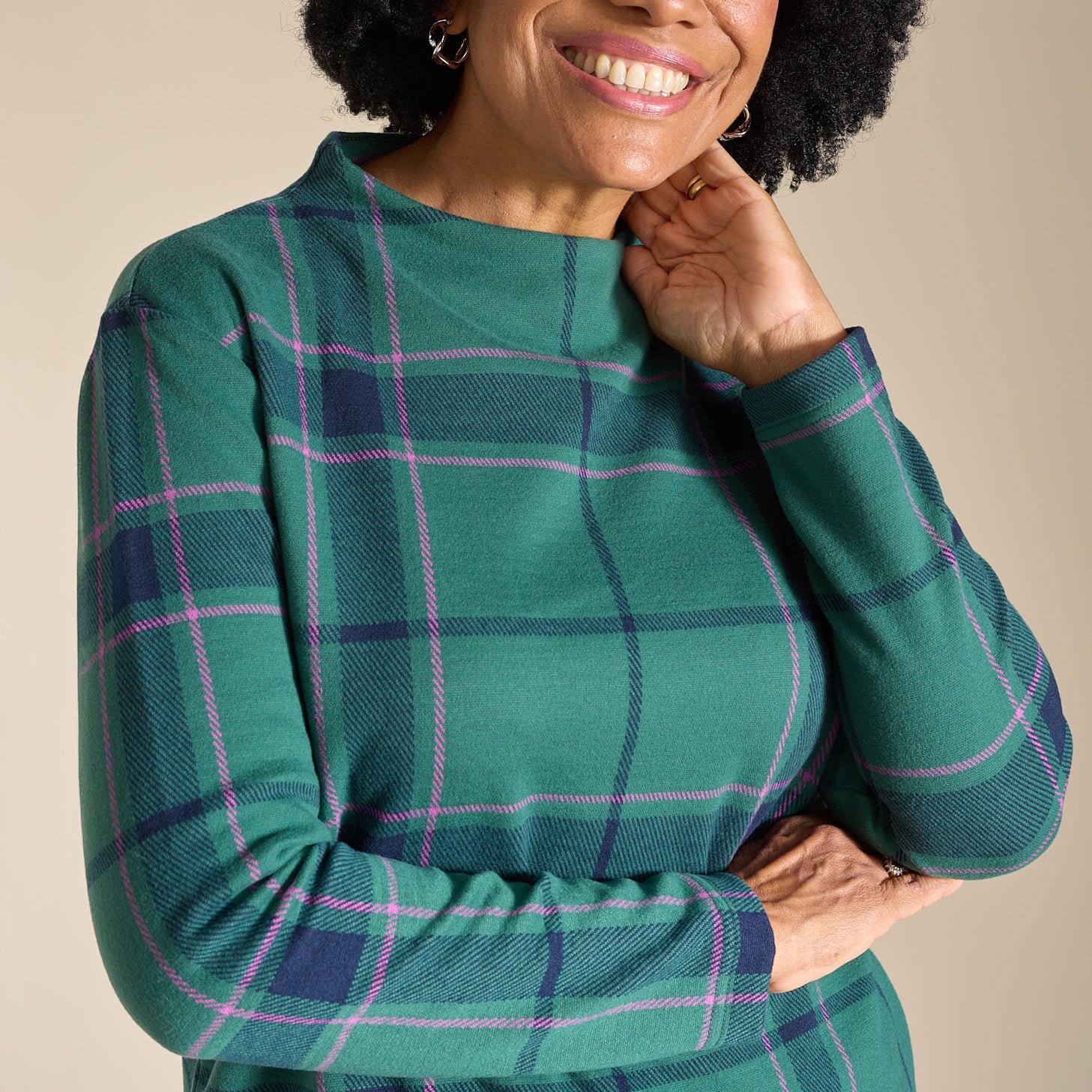 Plaid Long Sleeve Mock Neck Top - Image 6