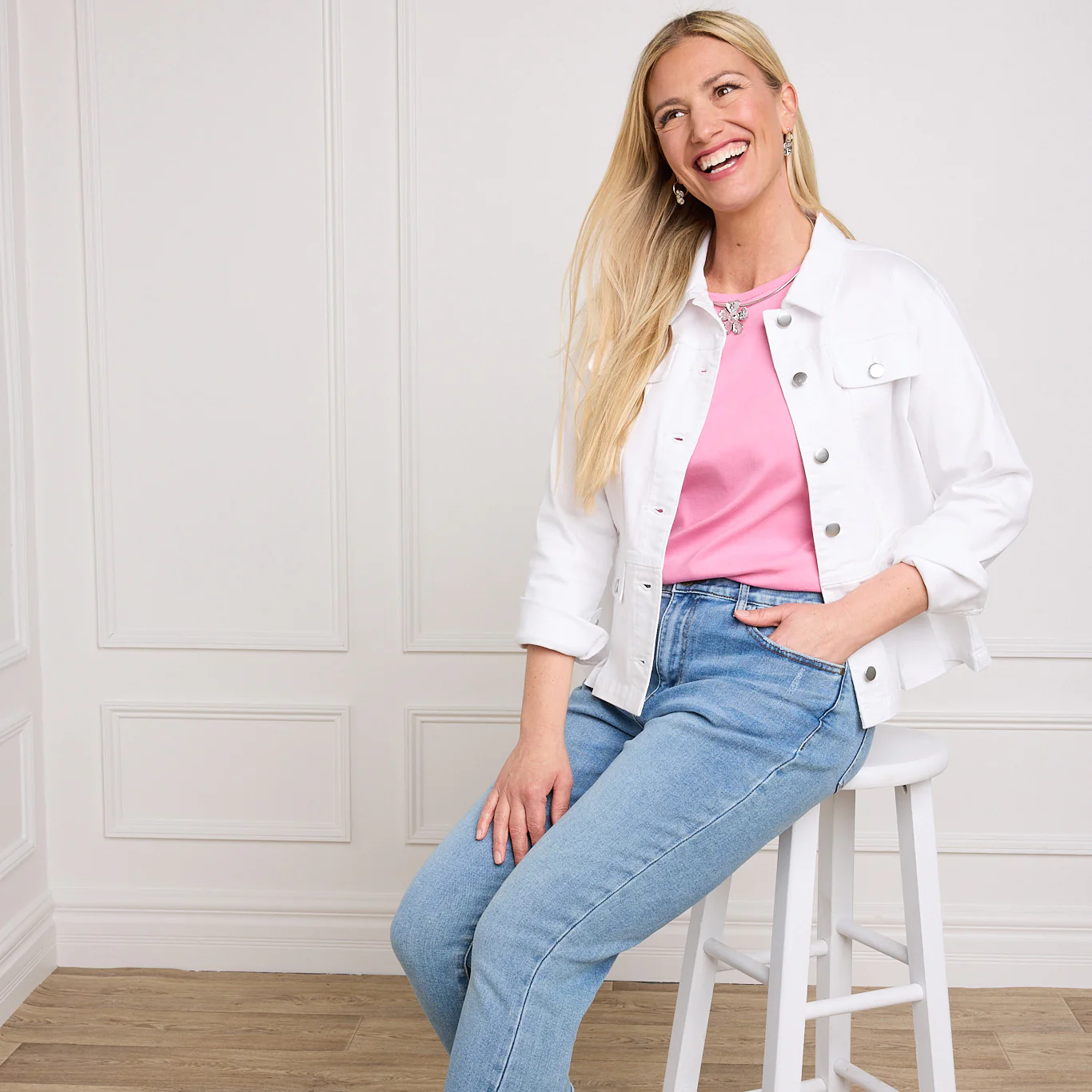 Pleated Peplum Button Front Denim Jacket - Image 3