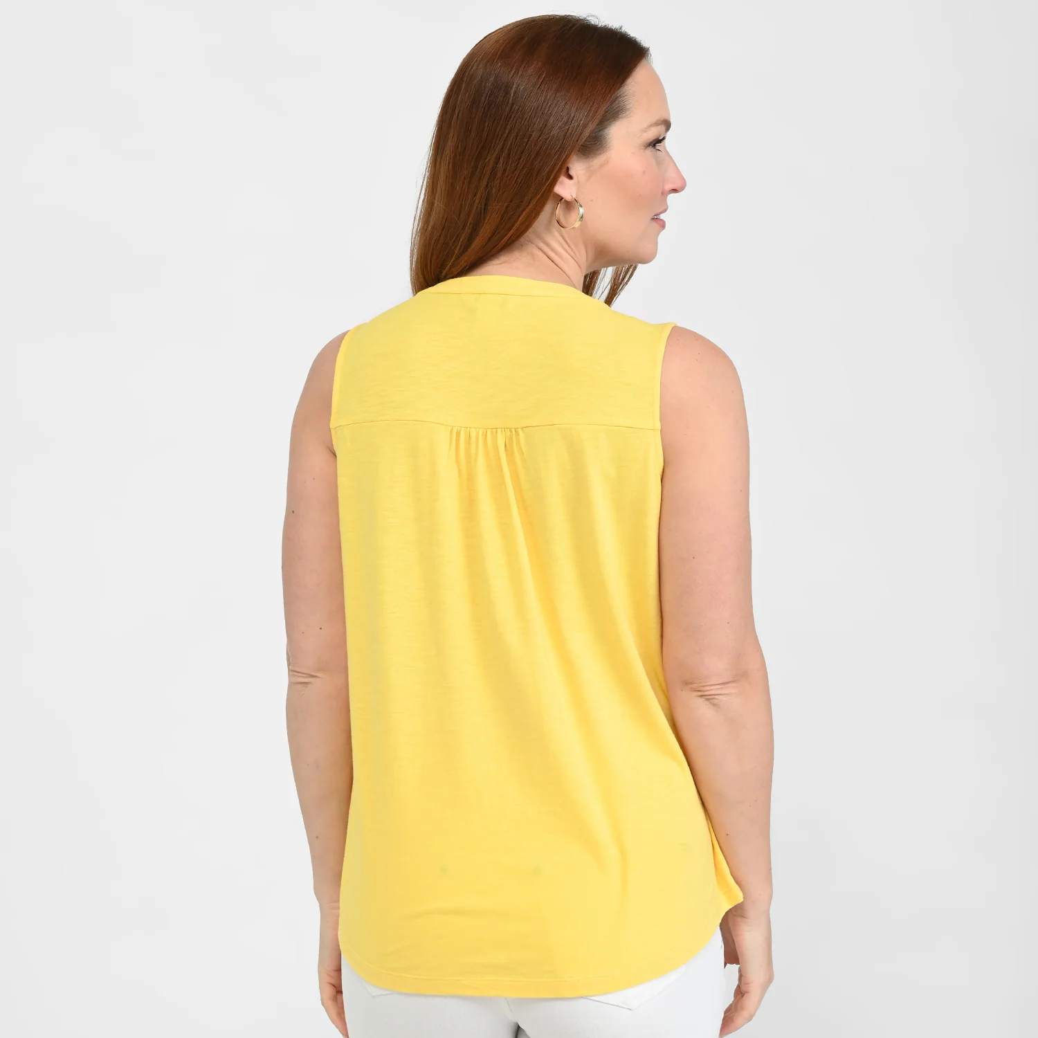 Pleated Yoke Y Neck Sleeveless Top - Image 3