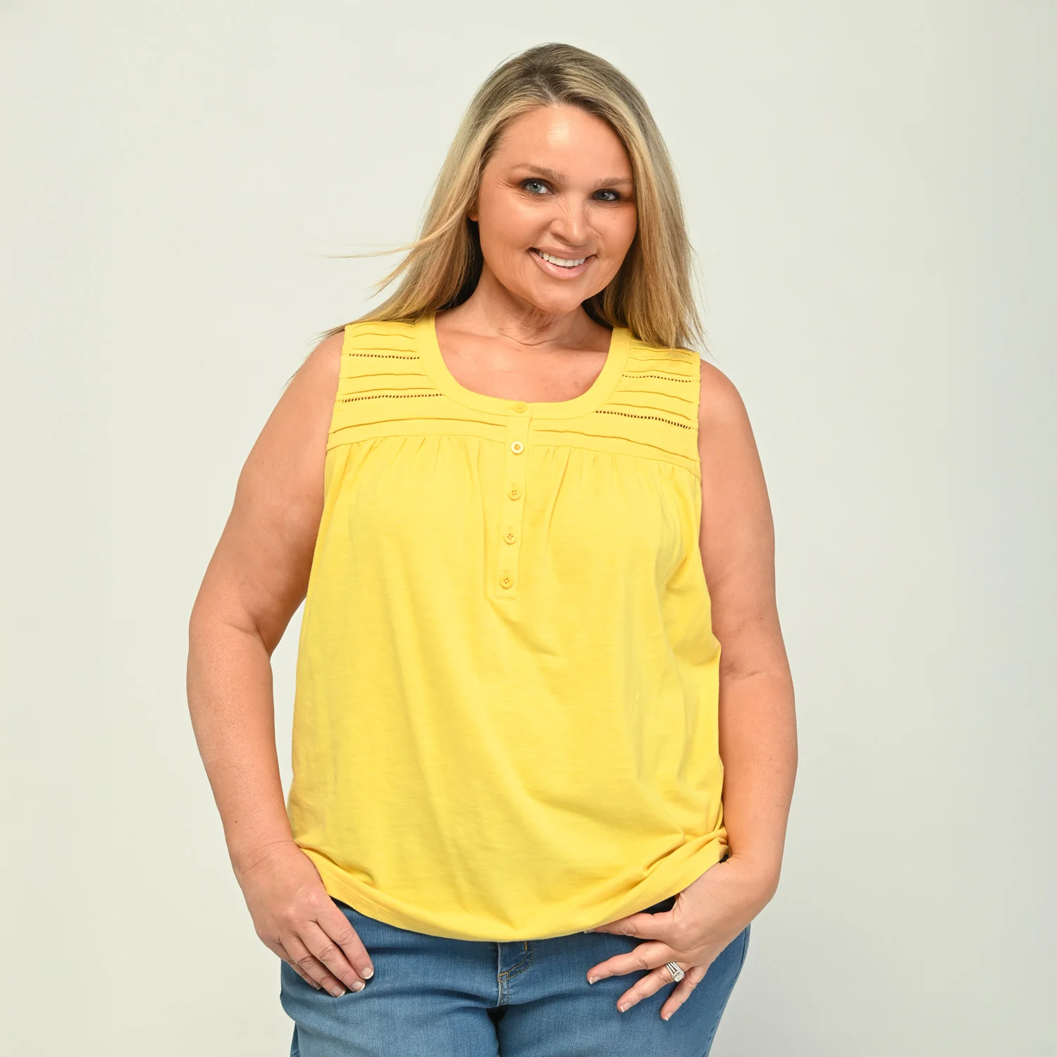 Pleated Yoke Y Neck Sleeveless Top - Image 7