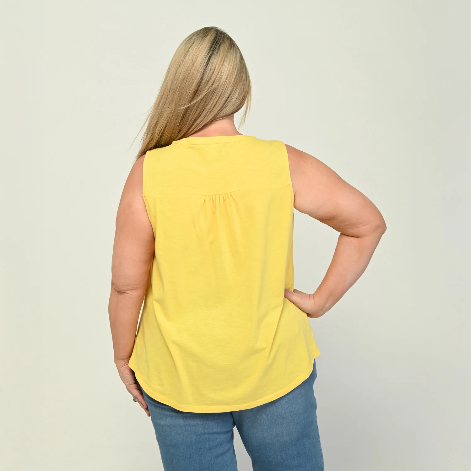 Pleated Yoke Y Neck Sleeveless Top - Image 8