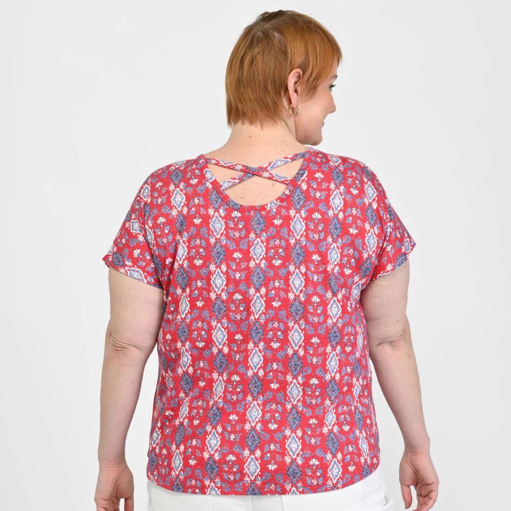Printed Lattice Back Short Sleeve Tee - Image 7
