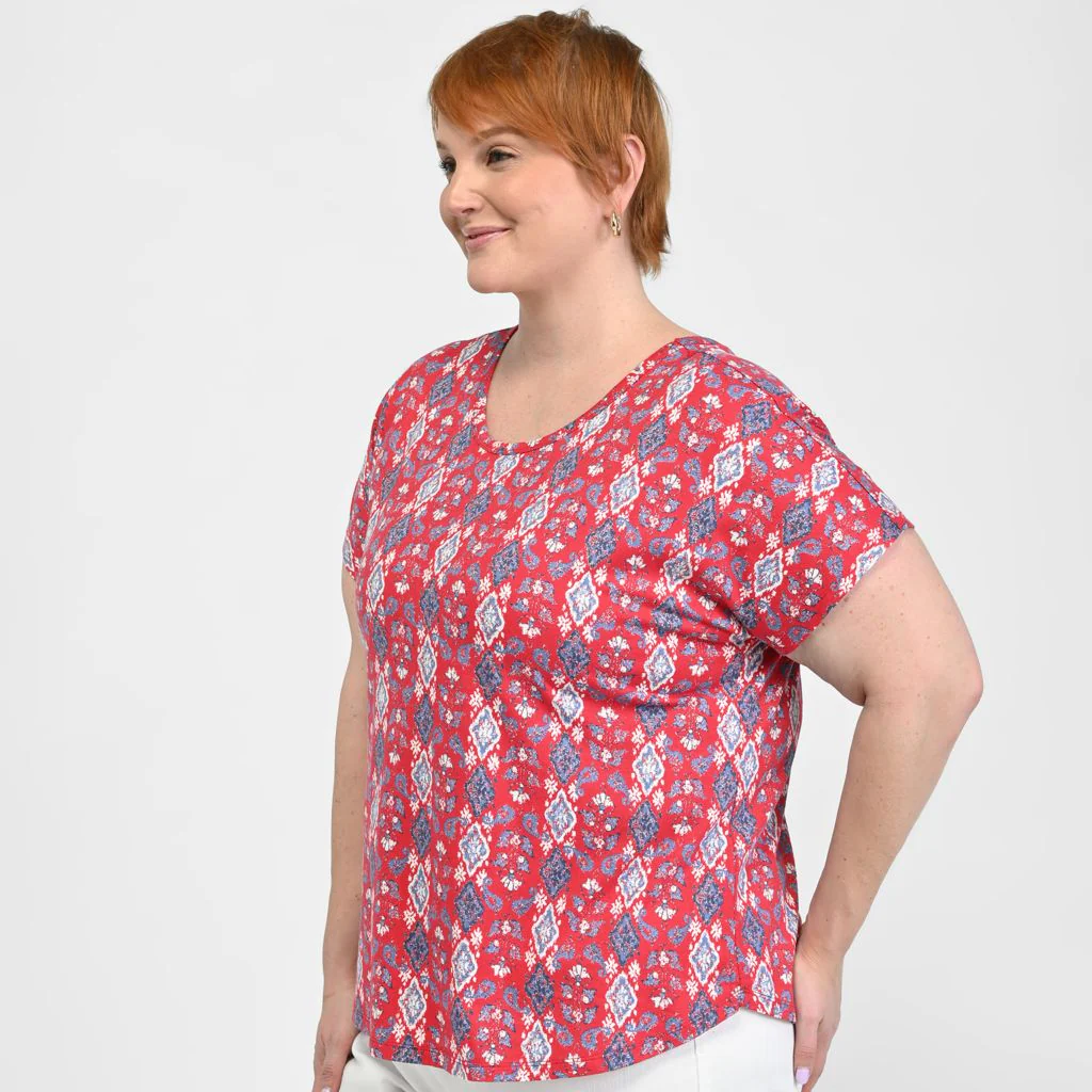 Printed Lattice Back Short Sleeve Tee - Image 8