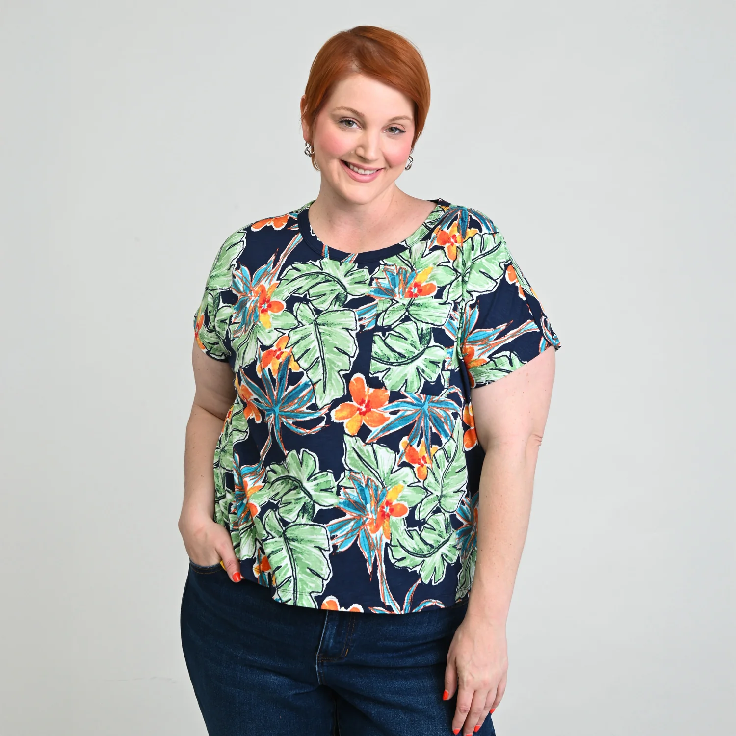 Tropical Print Dolman Sleeve Tee - Image 6