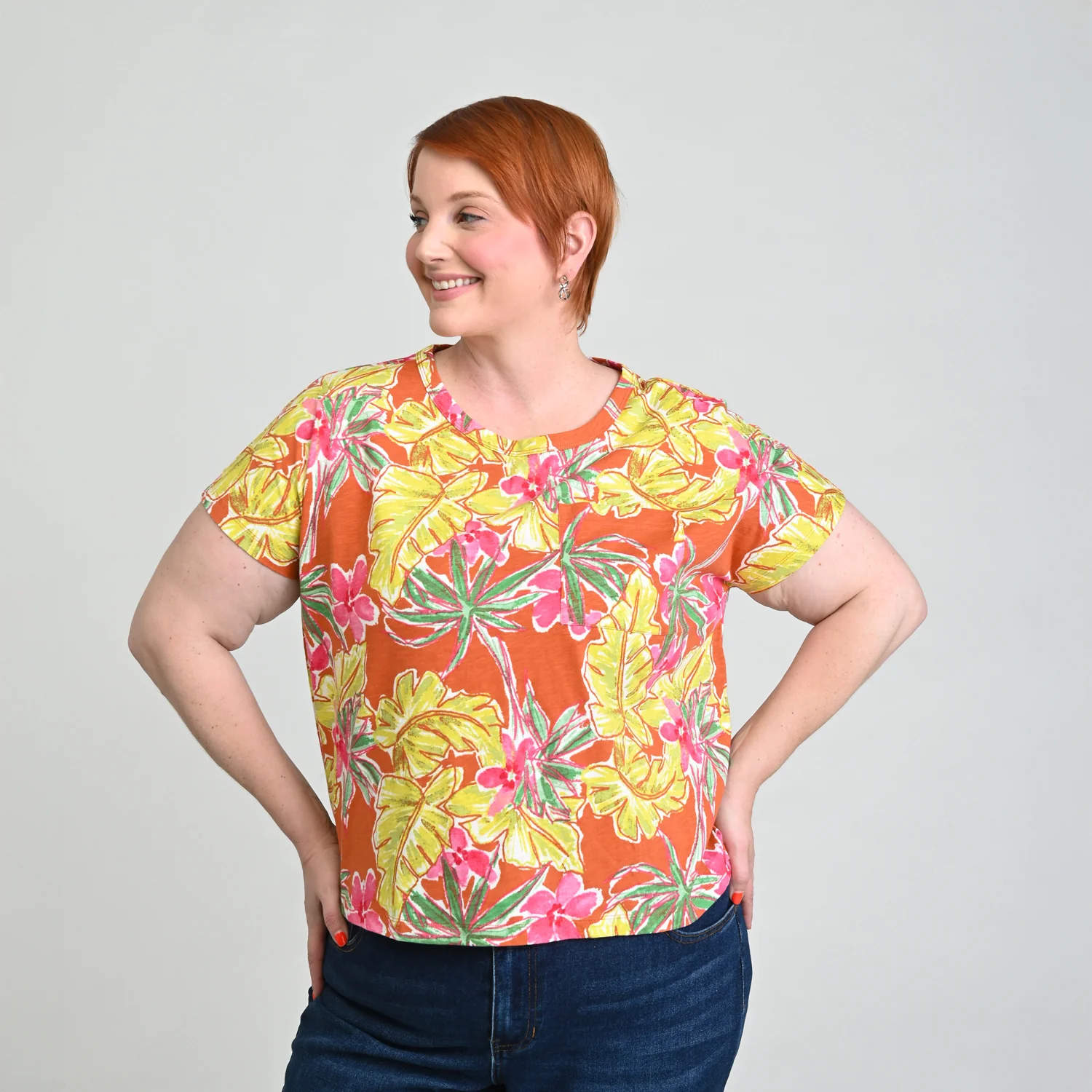 Tropical Print Dolman Sleeve Tee - Image 7
