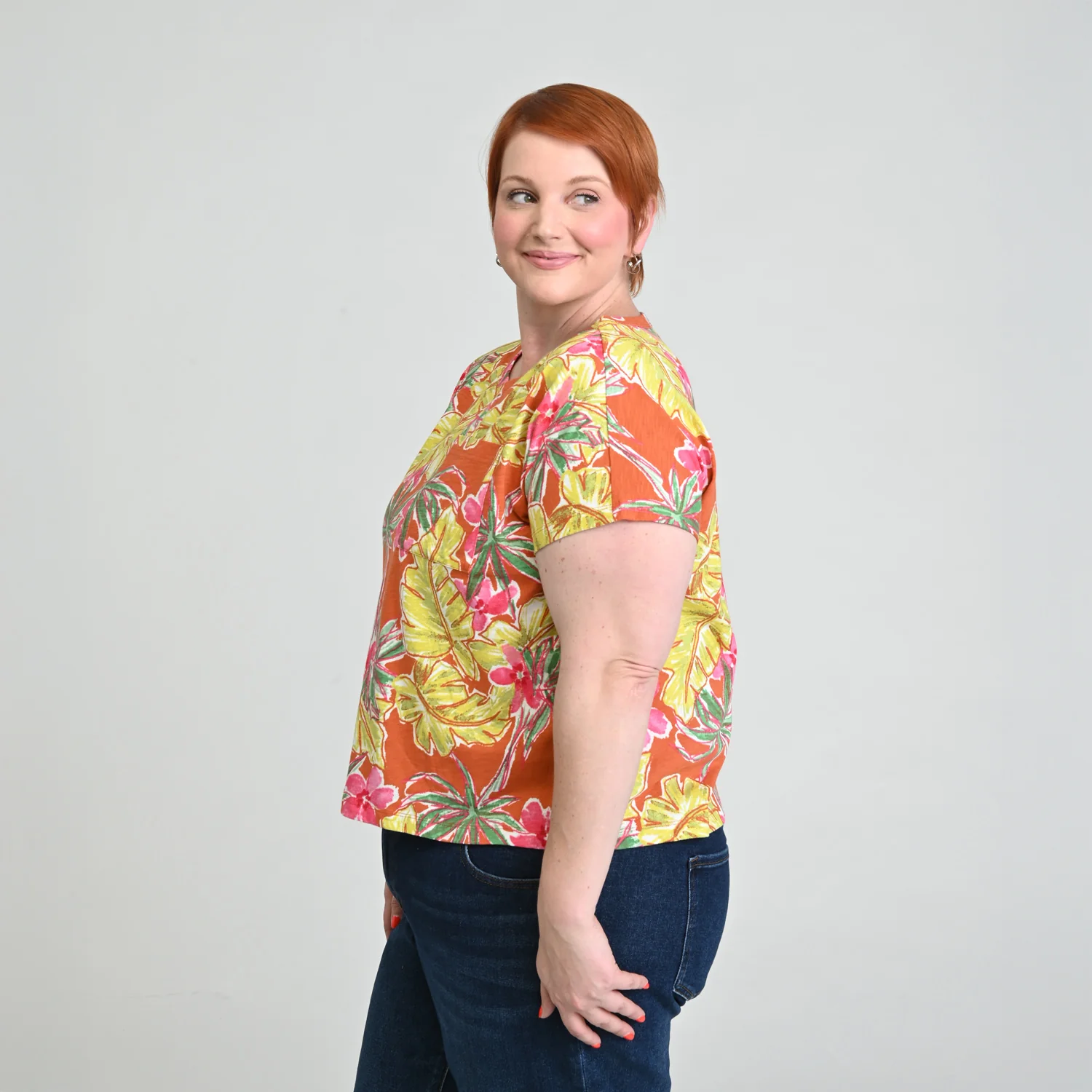Tropical Print Dolman Sleeve Tee - Image 9