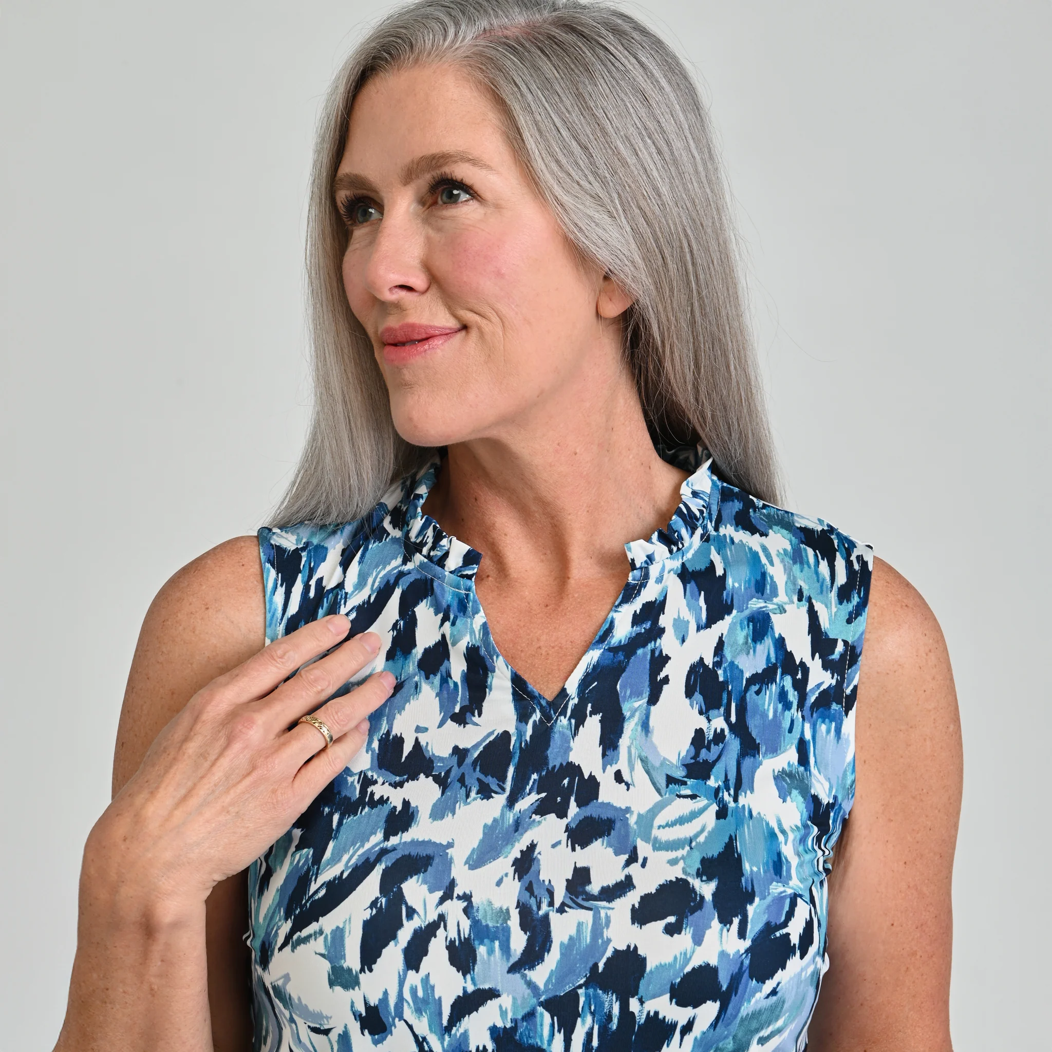 Printed Ruffle Neck Sleeveless Top - Image 4