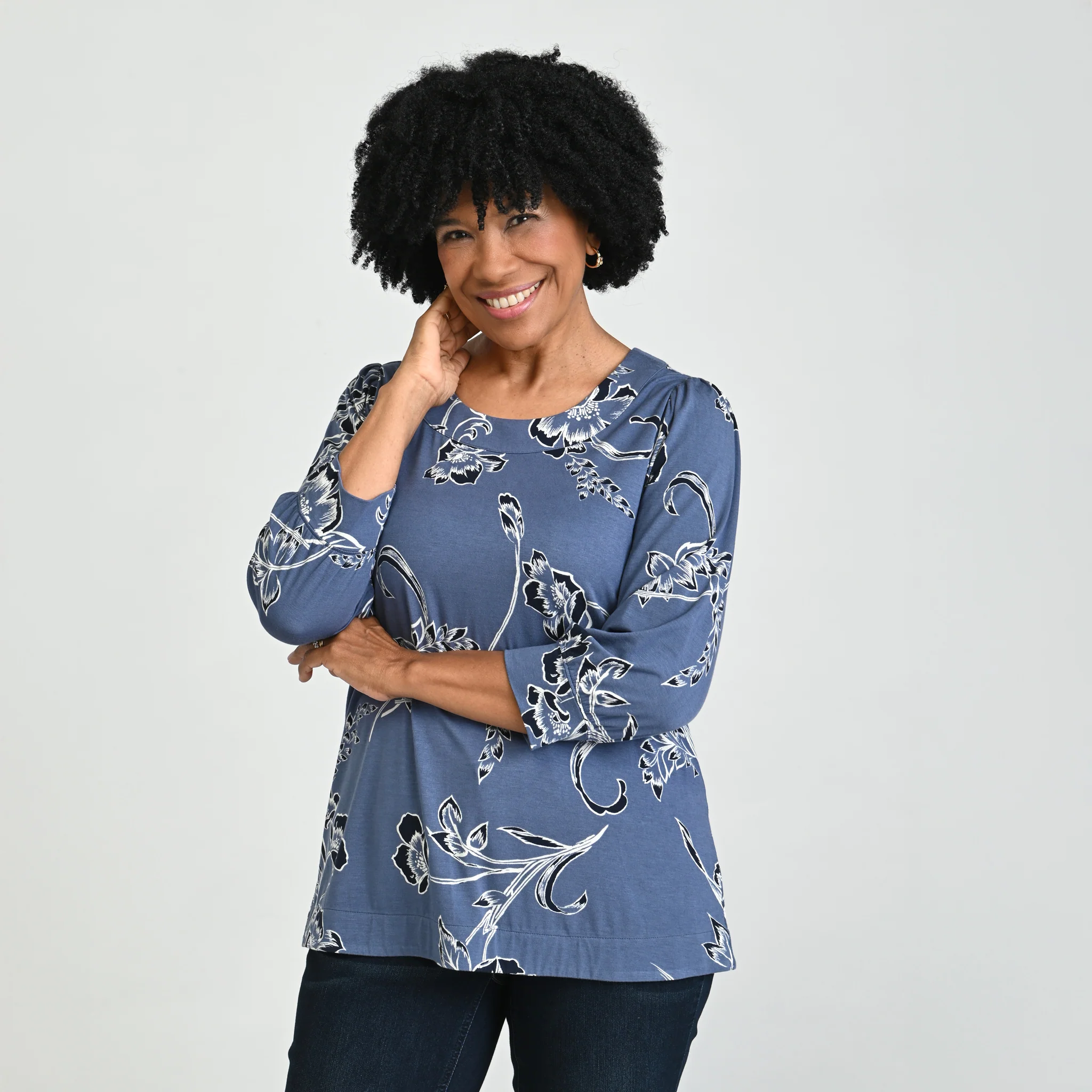 Printed Scoop Neck 3/4 Sleeve Top