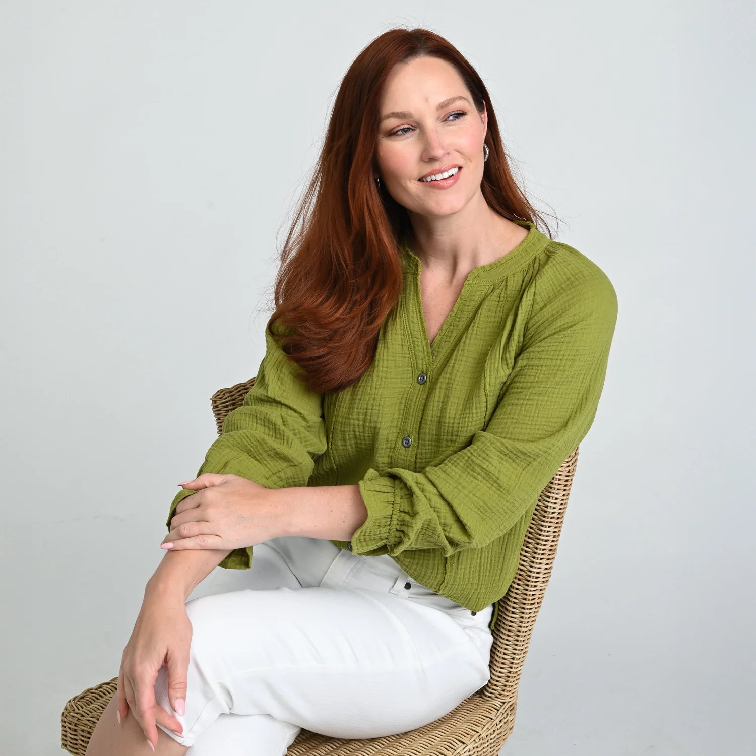 Raw Edge Y Neck Button Front Shirt - Image 9