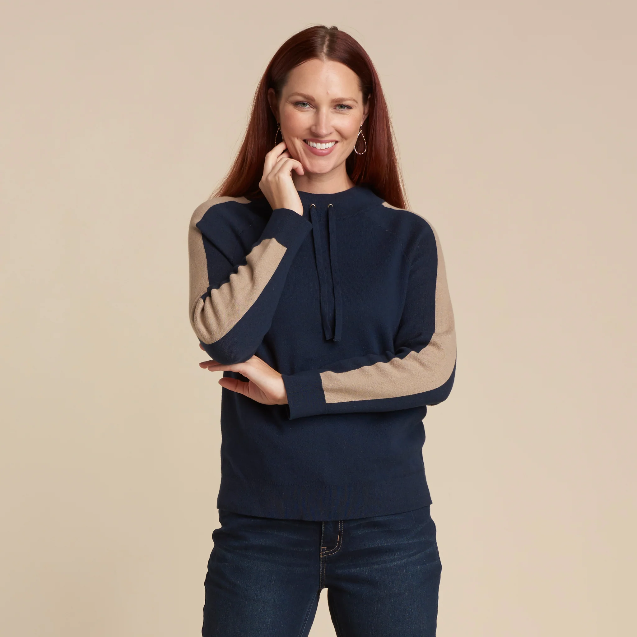 Relaxed Restyled Color Block Long Sleeve Sweater - Image 4