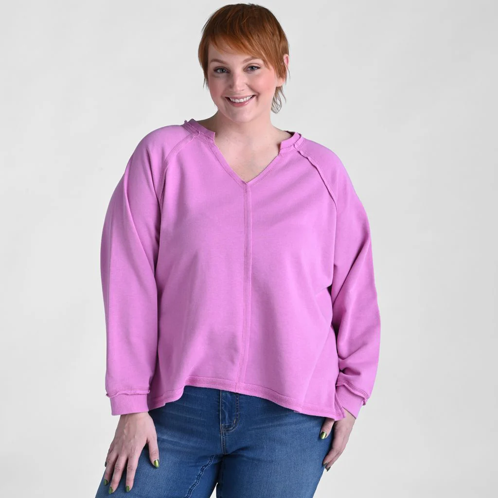 Relaxed Restyled Oversized French Terry Split Neck Top - Image 6