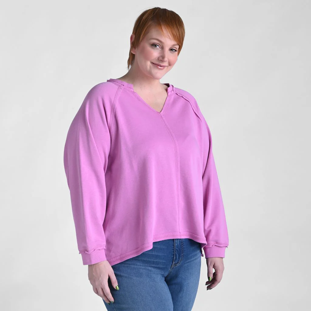 Relaxed Restyled Oversized French Terry Split Neck Top - Image 8