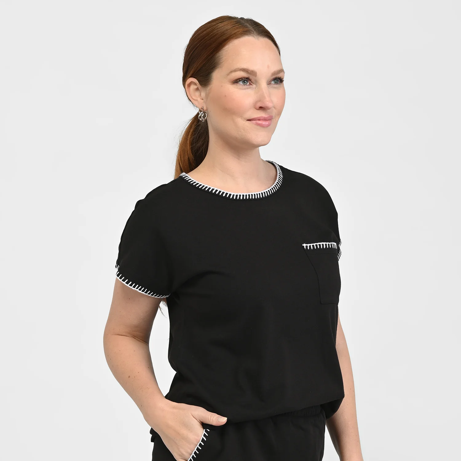 Relaxed Restyled Whip Stitch Dolman Sleeve Tee - Image 4