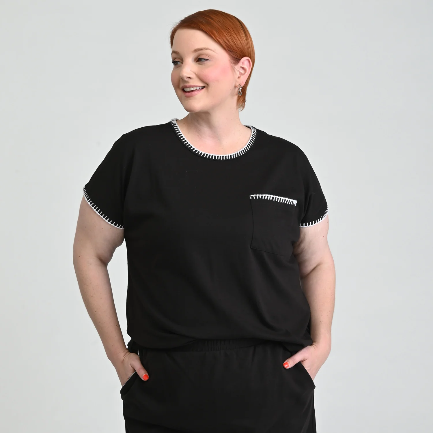 Relaxed Restyled Whip Stitch Dolman Sleeve Tee - Image 6