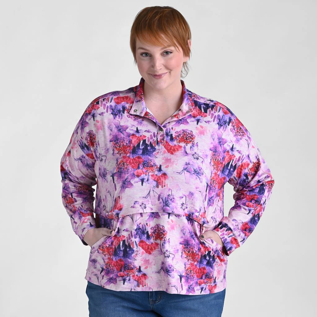 Relaxed Restyled Space Dye Print Quarter Snap Top - Image 6