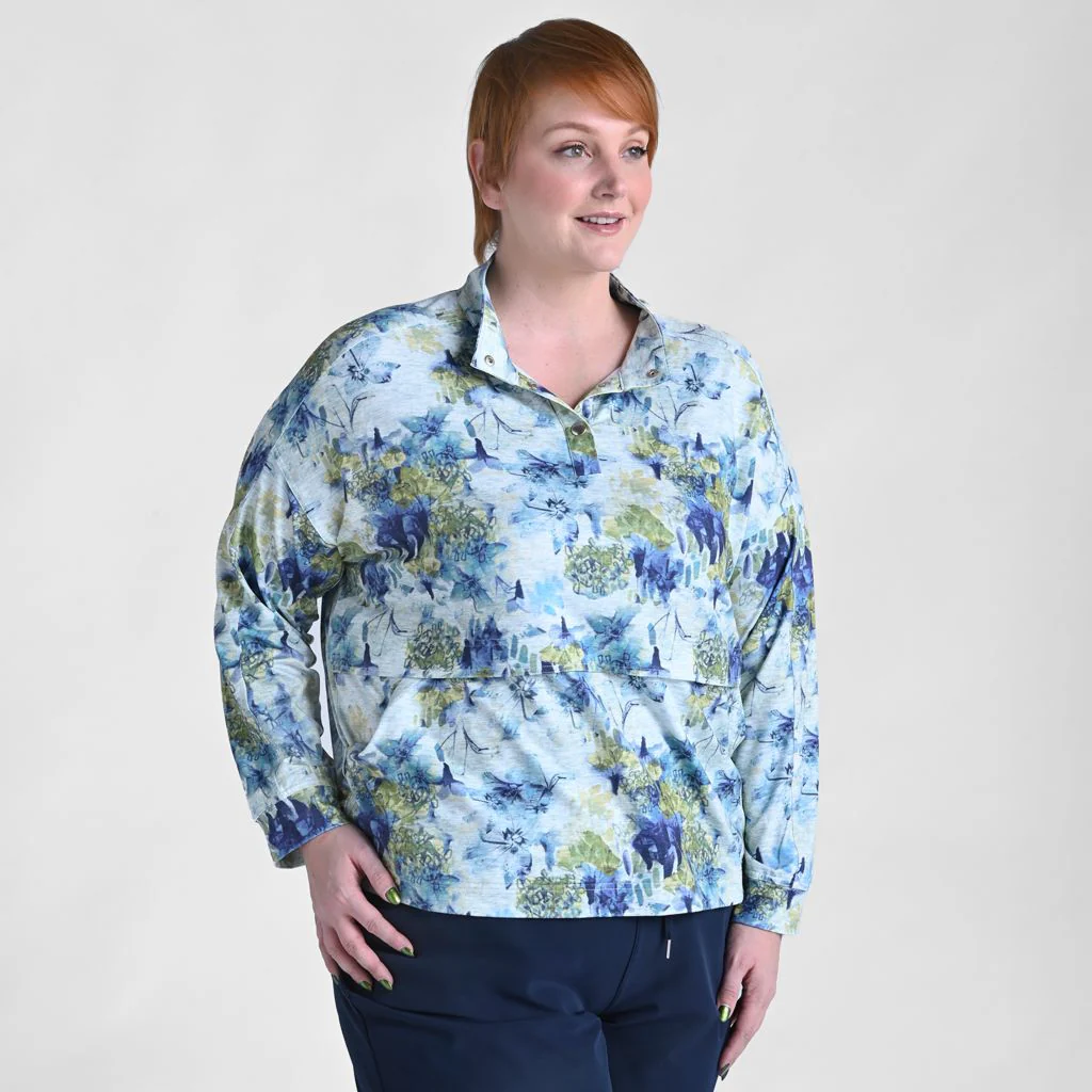 Relaxed Restyled Space Dye Print Quarter Snap Top - Image 8