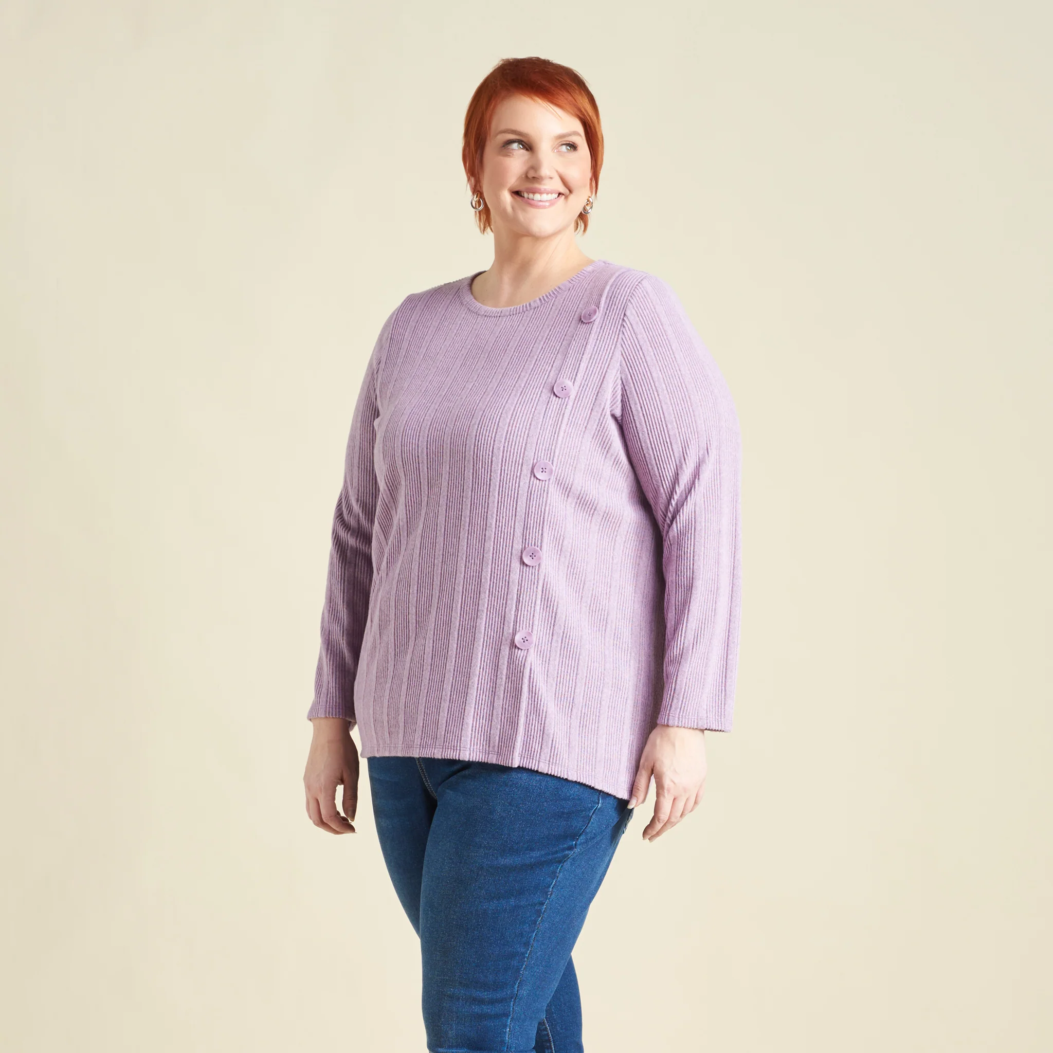 Rib Knit Button Detail Long Sleeve Tee - Image 10