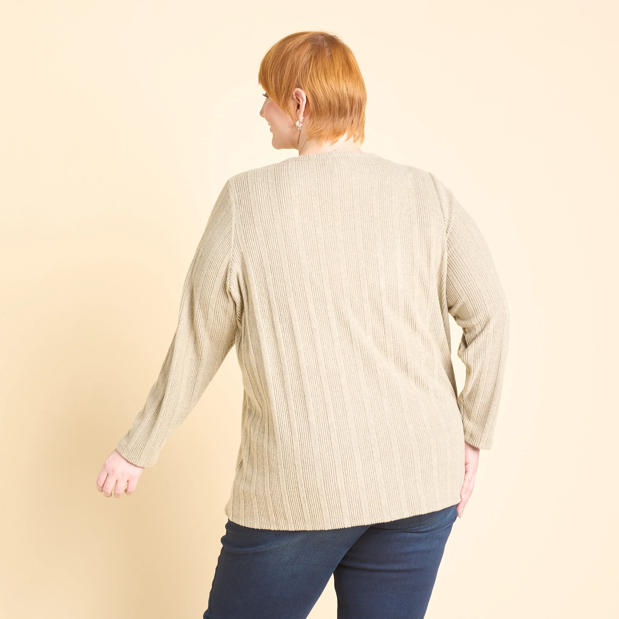 Rib Knit Button Detail Long Sleeve Tee - Image 11
