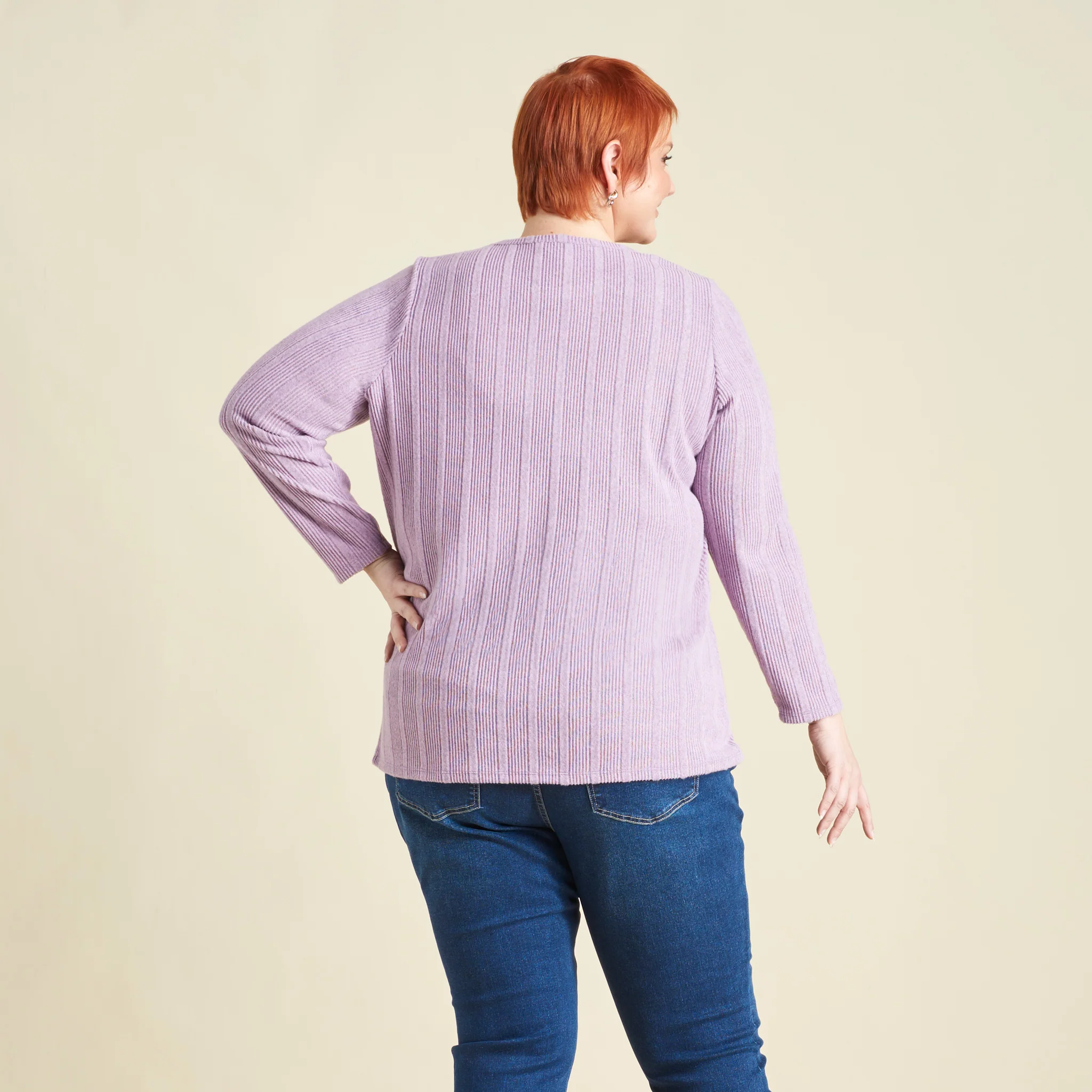 Rib Knit Button Detail Long Sleeve Tee - Image 9
