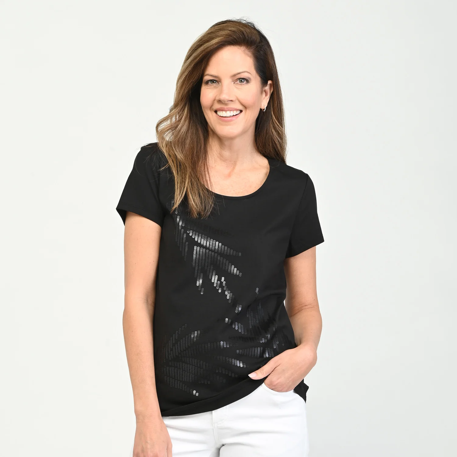 Sequined Palm Scoop Neck Tee