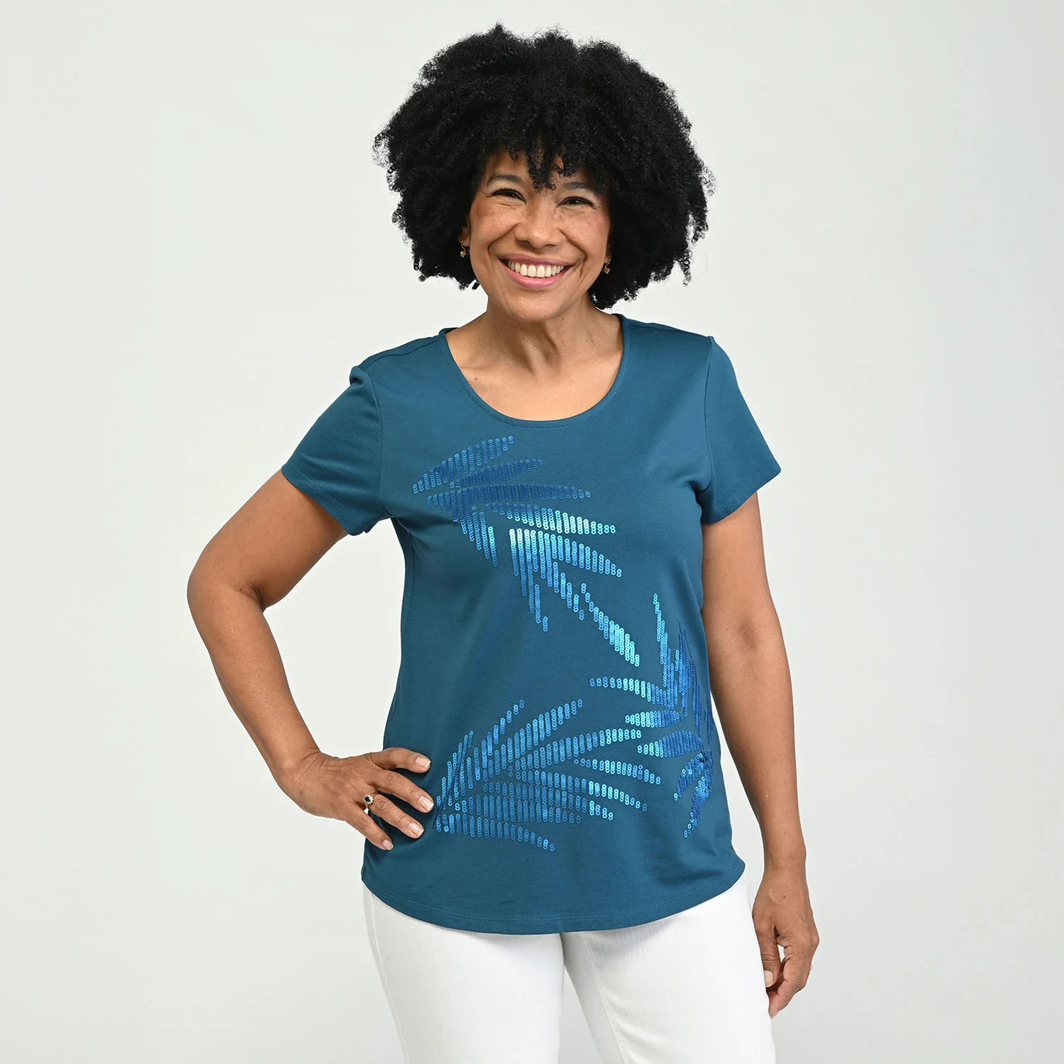 Sequined Palm Scoop Neck Tee - Image 2
