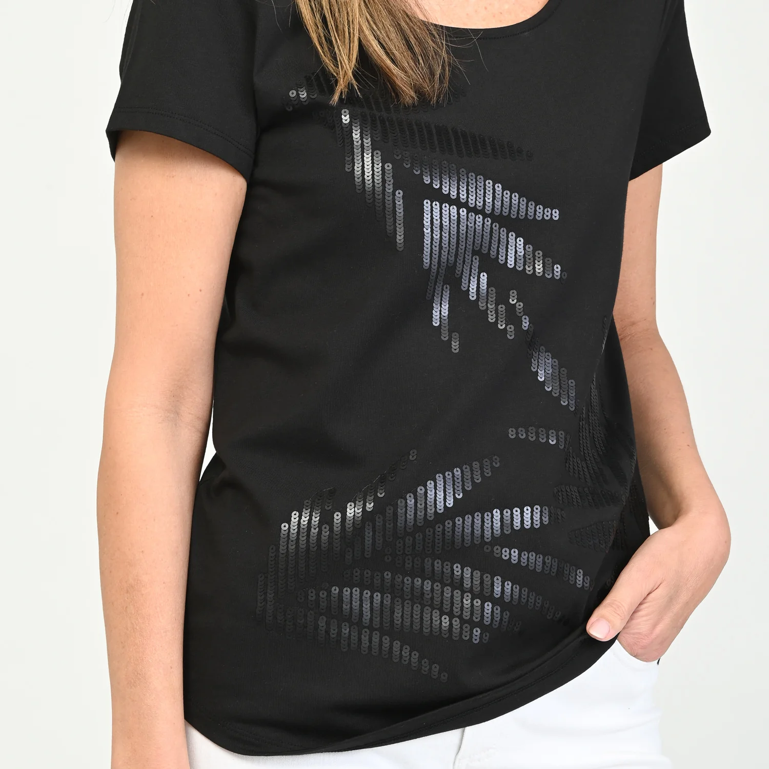 Sequined Palm Scoop Neck Tee - Image 3